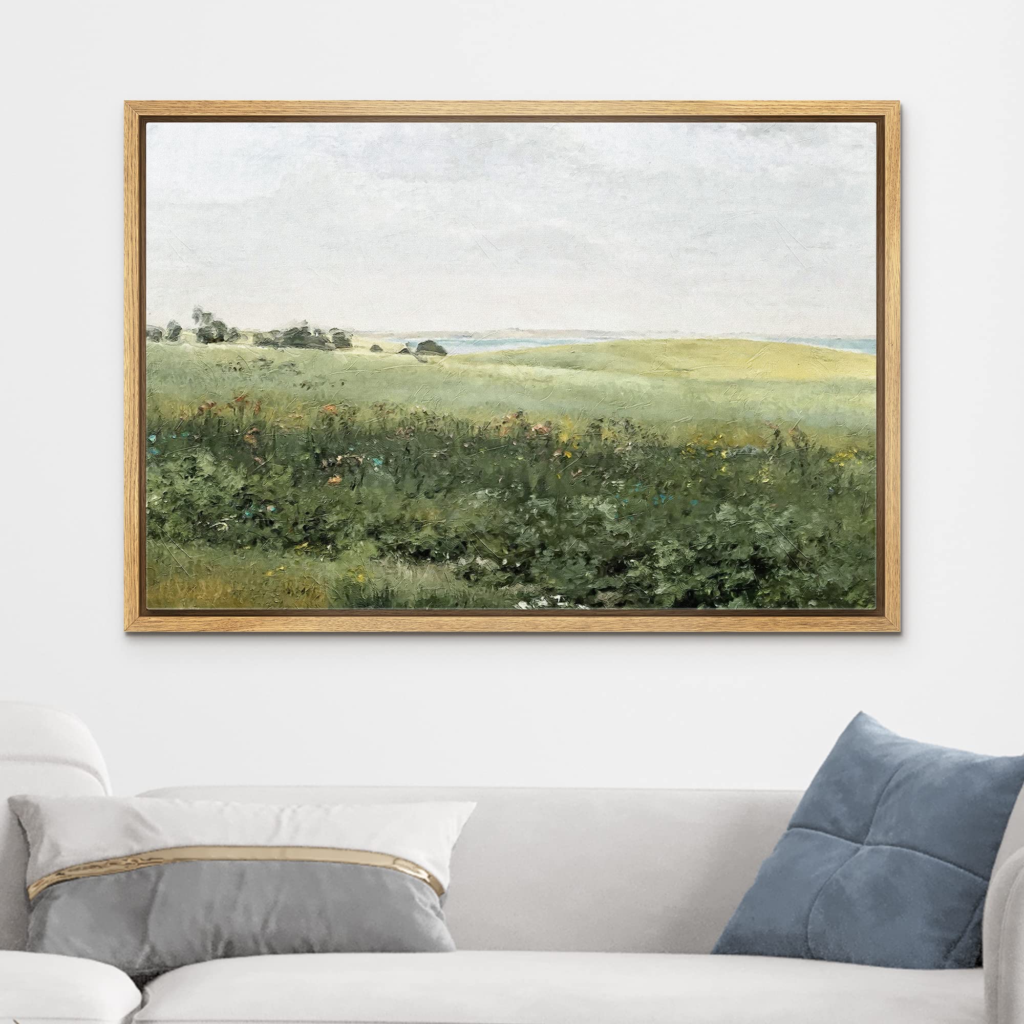 Wall26 Framed Canvas Print Wall Art Green Meadow Hillside With Plants And Flowers Nature Wilderness Illustrations Modern Rustic