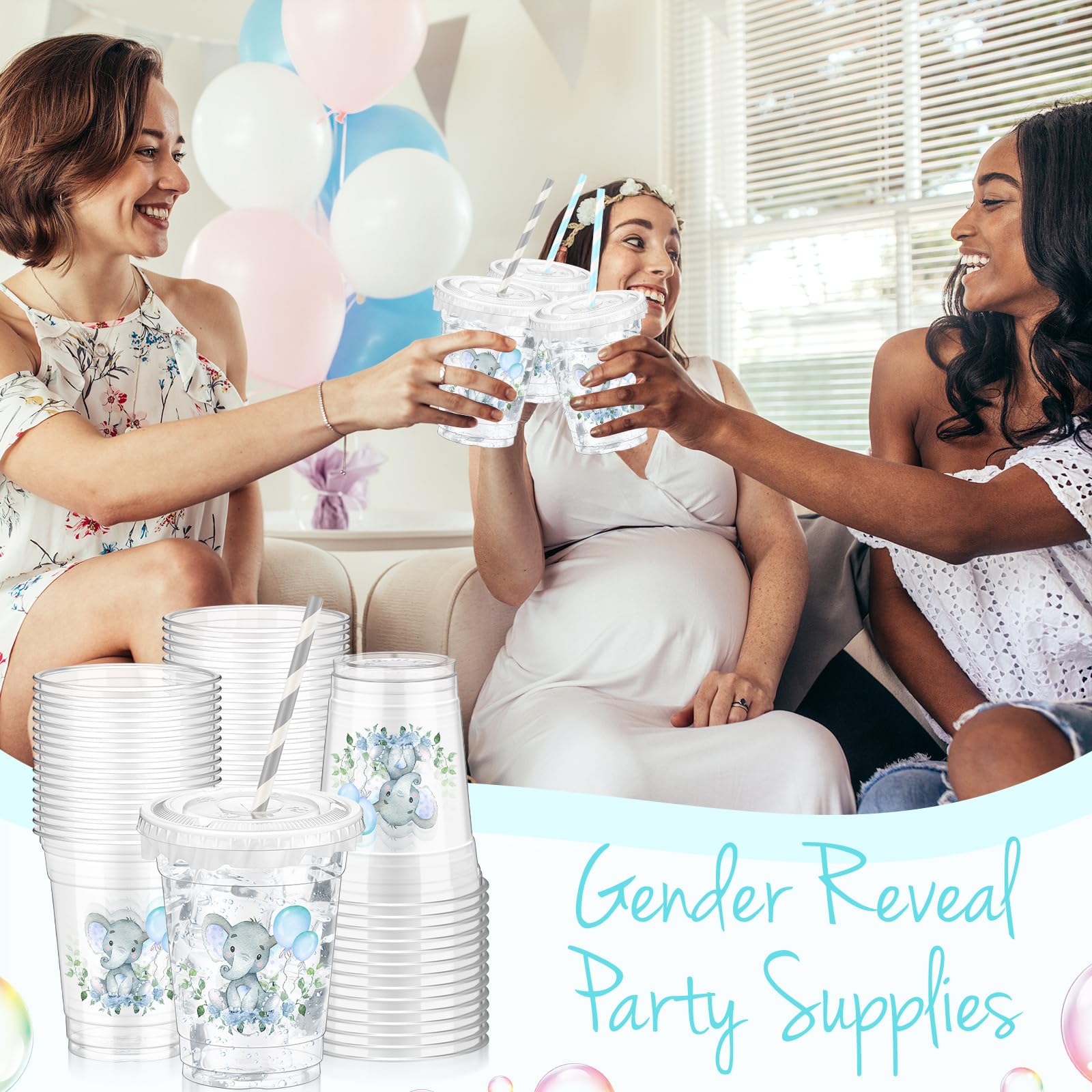 Pickmesh 50 Pcs Baby Shower Party Plastic Cup 12 Oz A Little is On The Way Thick Clear Cup Lids Straws Autumn Gender Reveal Hall