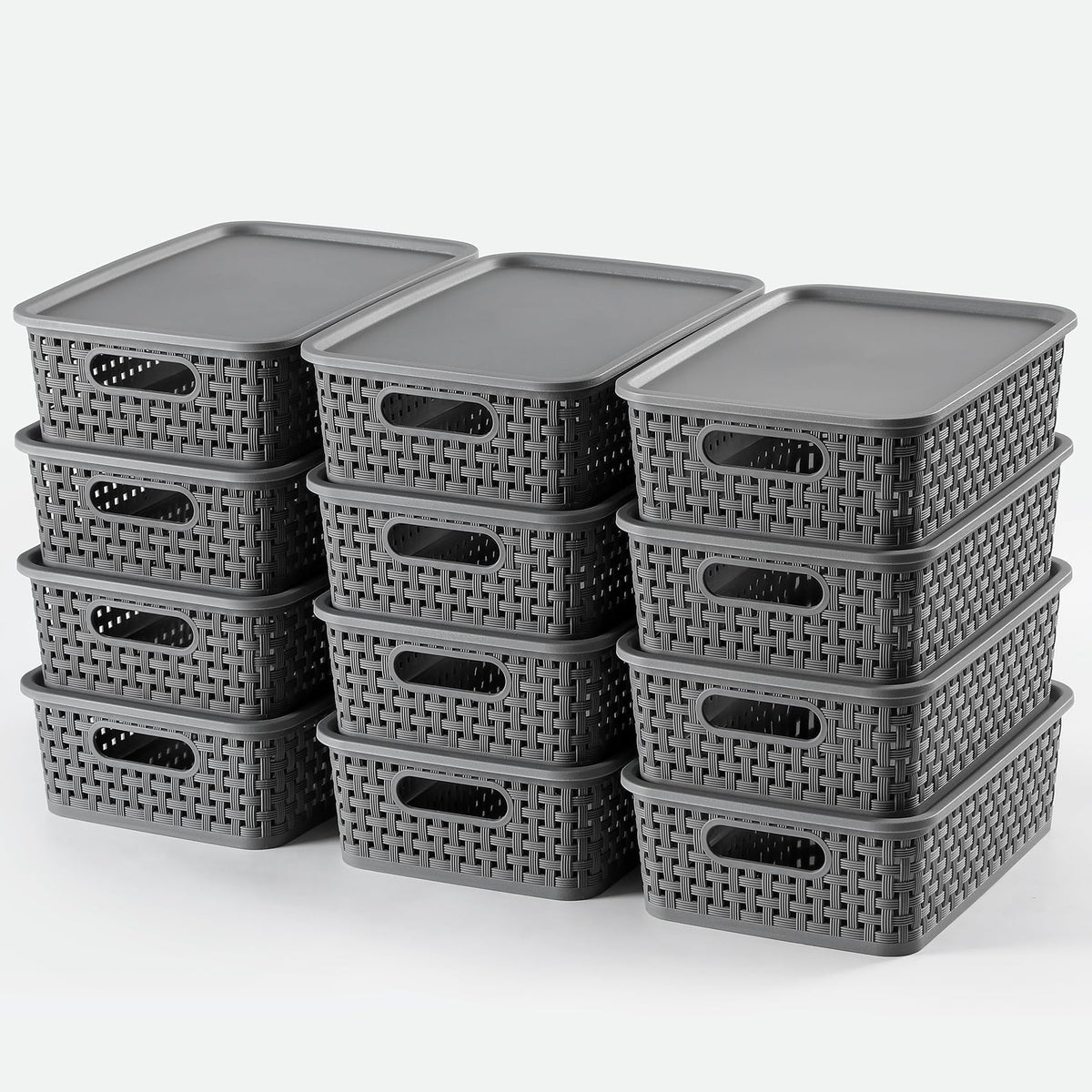 Netany [ 12 Pack ] Plastic Storage Baskets With Lids, Small Pantry Organization, Stackable Storage Bins, Household Organizers Fo