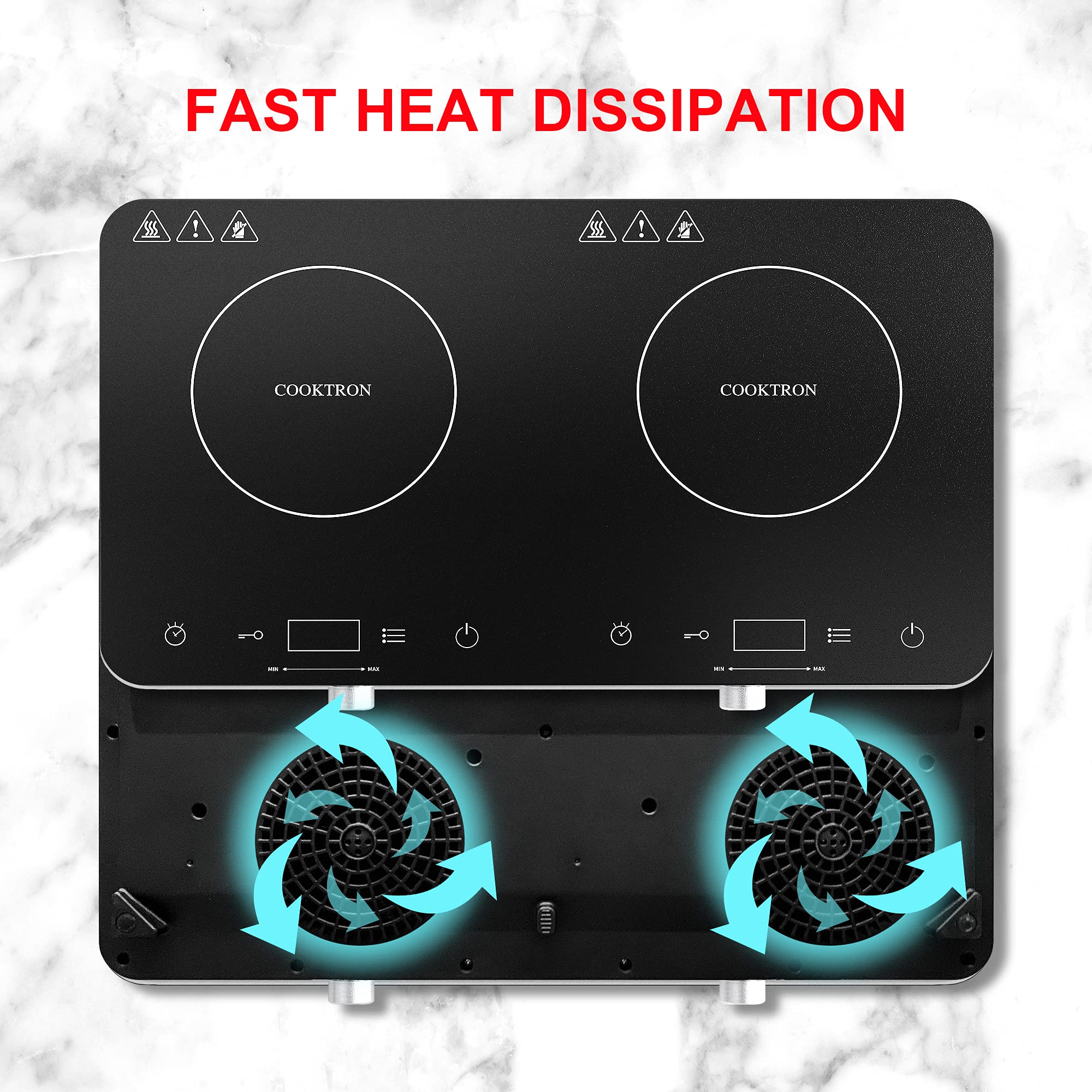 Cooktron Double Induction Cooktop Burner, 1800W 2 Burner Induction Cooker Cooktop, 10 Temperature 9 Power Settings Portable Elec