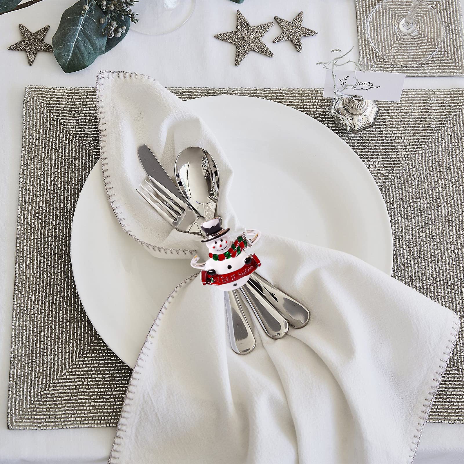 Loghog Snowman Christmas Napkin Rings Set Of 6,Delicate Cute Napkin Holder Rings Table Decorations For Christmas Winter Holiday