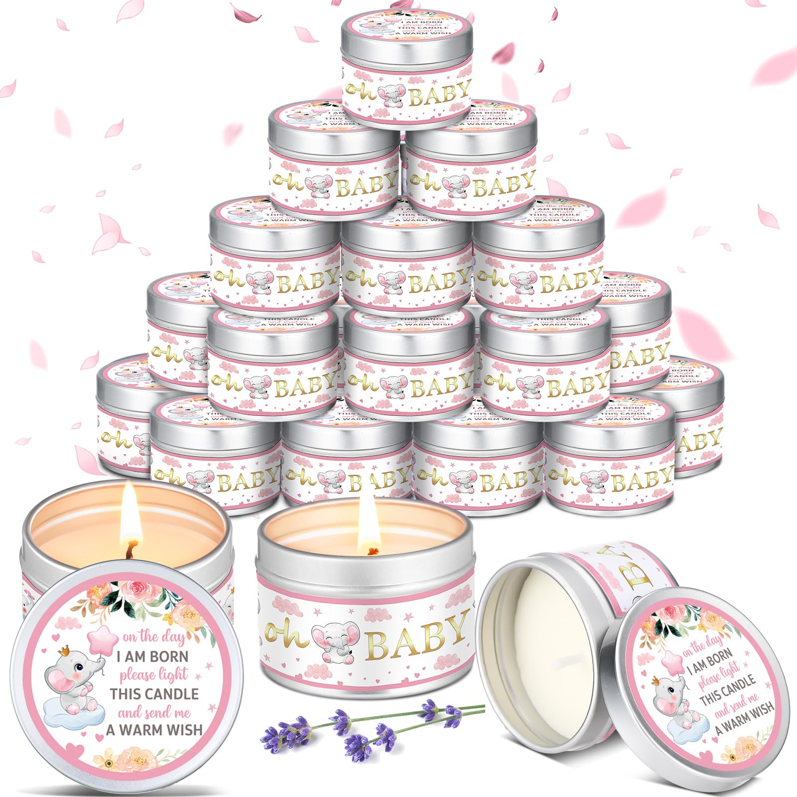 MTLEE 24 Pcs Elephant Baby Shower Party Favors Candles Lavender Scented Baby Shower Favors for Guests Rustic Tealights Candles G
