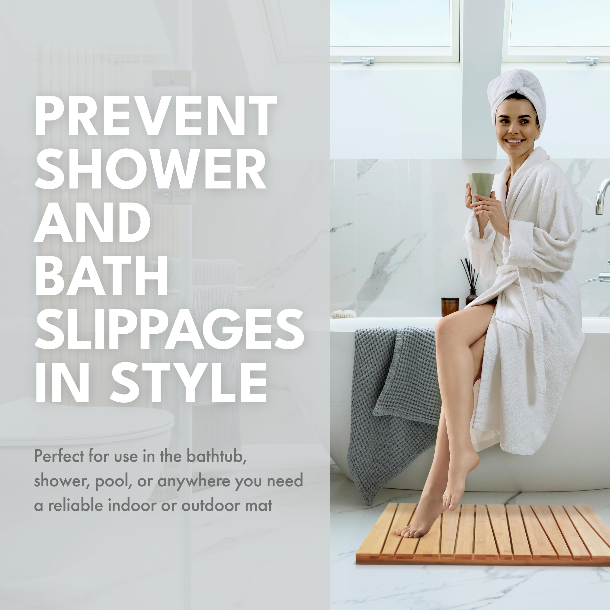 Toilettree Products Bamboo Deluxe Shower Floor And Bath Mat - Wooden Bath Mat For The Bath, Shower, Pool, And More - Durable, Sl
