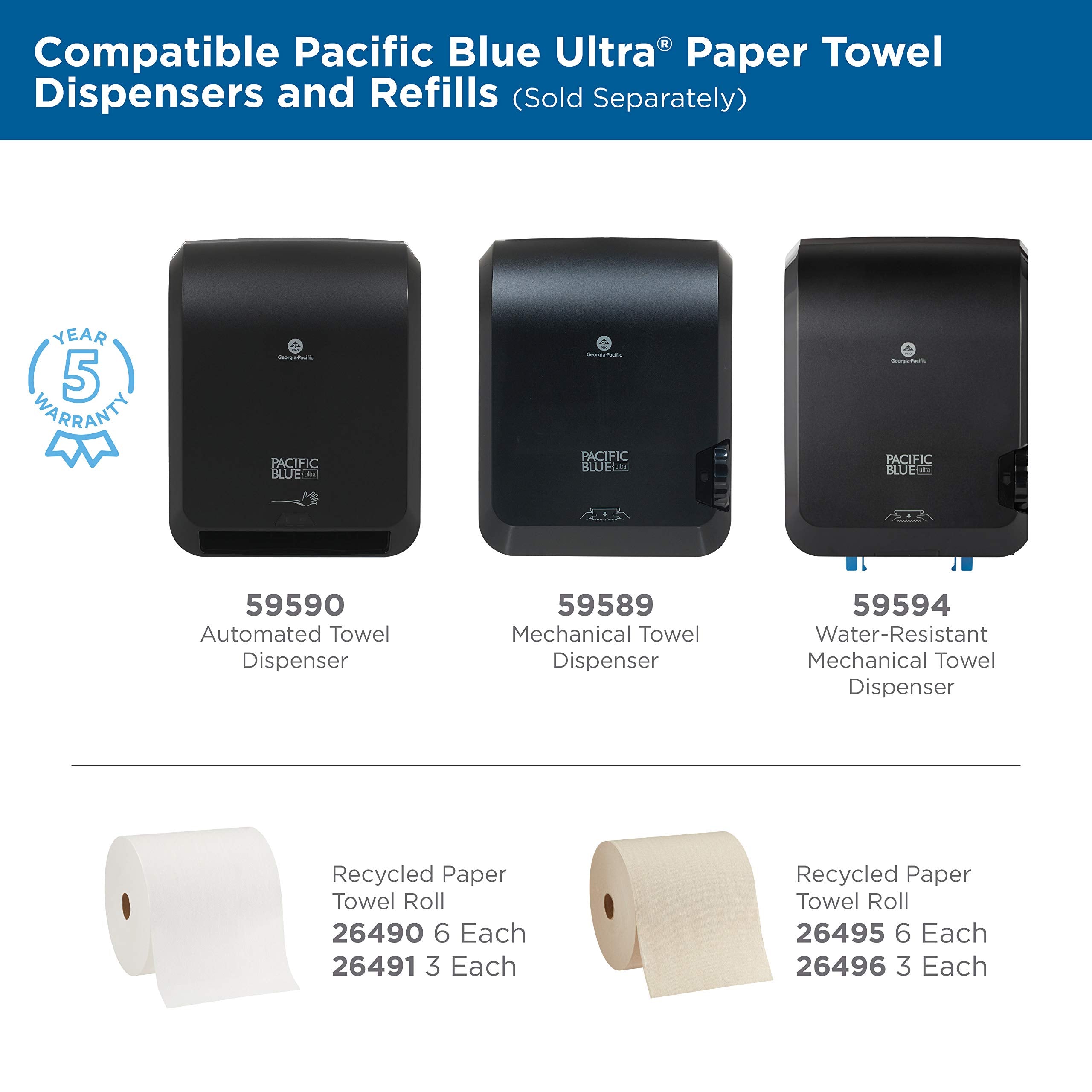 Pacific Blue Ultra 8'' High-Capacity Recycled Paper Towel Rolls By Gp Pro (Georgia-Pacific), White, 26491, 1,150 Linear Feet Per