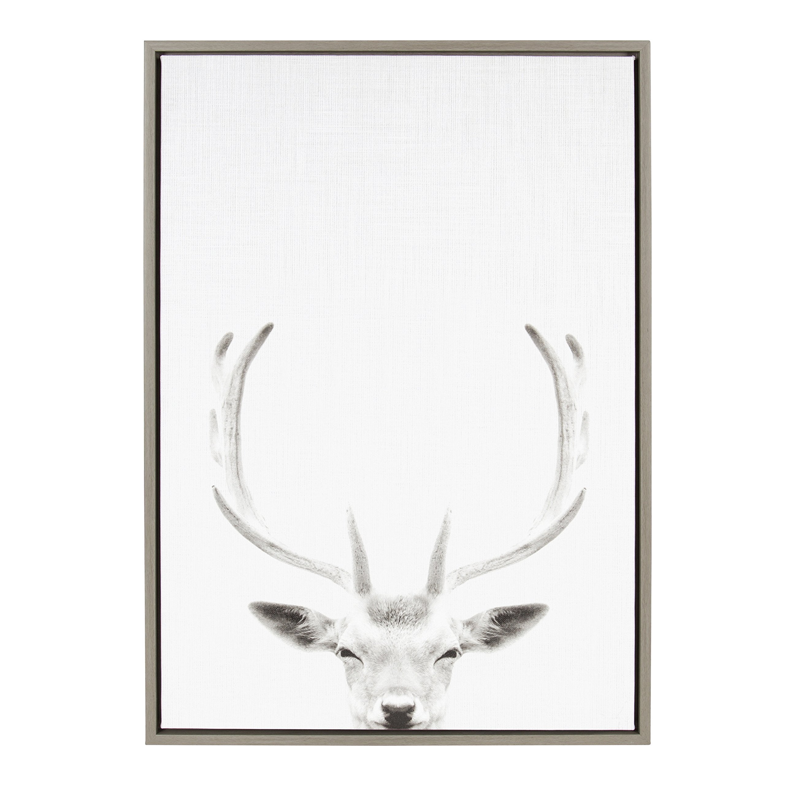 Kate And Laurel Sylvie Deer With Antlers Black And White Portrait Framed Canvas Wall Art By Simon Te Tai, 23X33 Gray