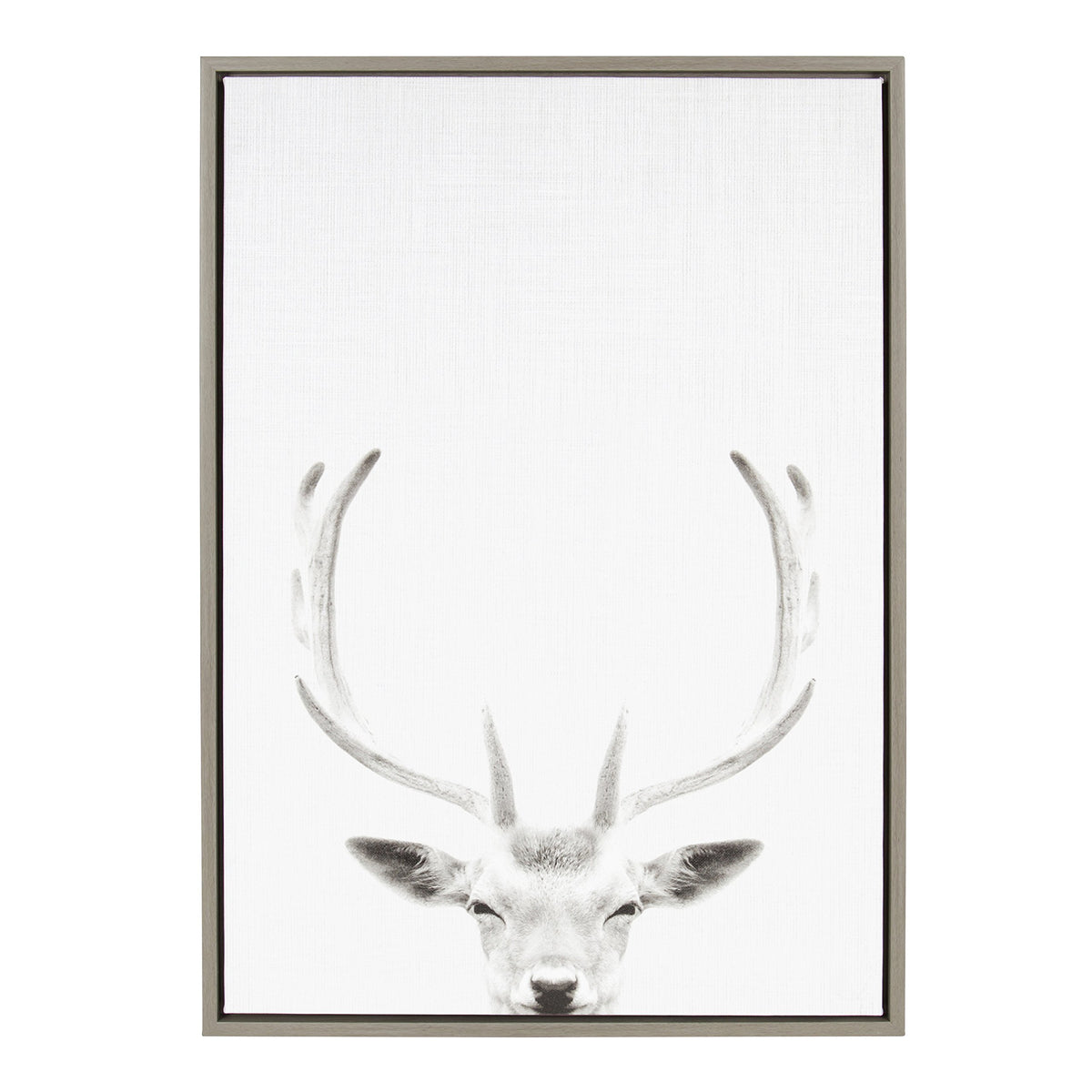 Kate And Laurel Sylvie Deer With Antlers Black And White Portrait Framed Canvas Wall Art By Simon Te Tai, 23X33 Gray