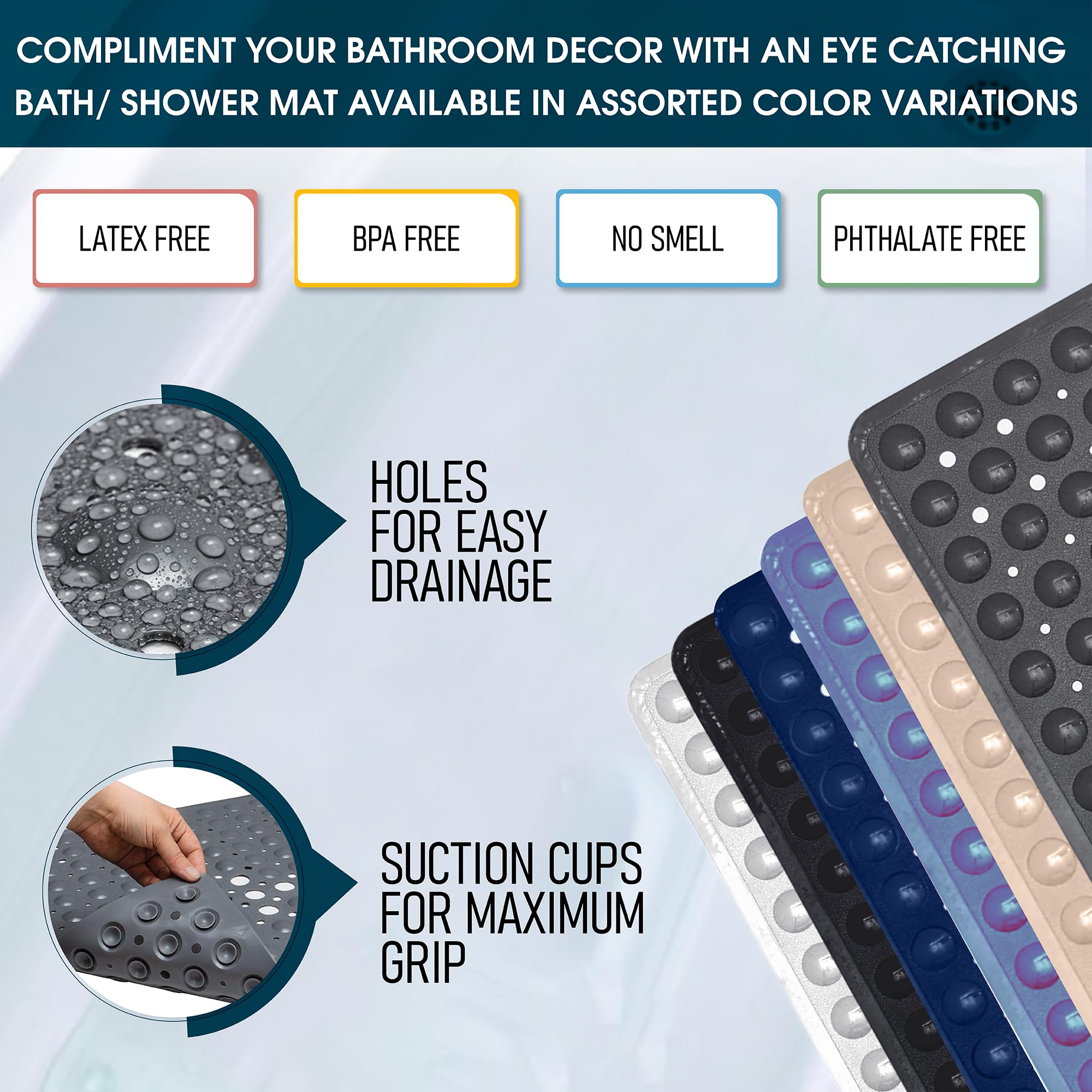 ENKOSI Square Shower Anti Slip Mat - Non Slip Shower Mat - Bath Mats for Shower Stall - Shower Mats for Showers Anti Slip - Shower Mat Square PVC Rubber Shower Mat - Inside Shower Mat (21x21 White)