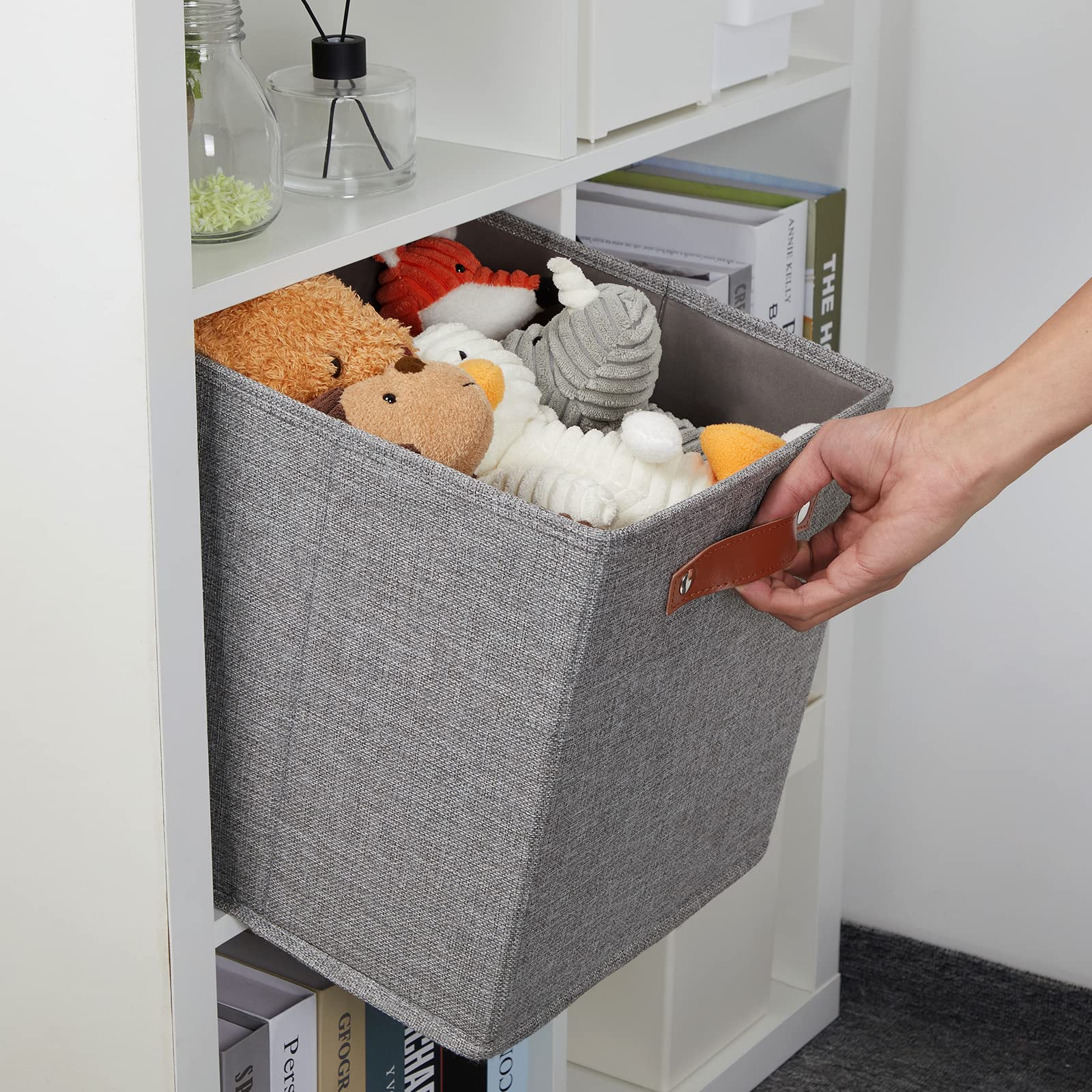 DULLEMELO Fabric Storage Cubes 12 inch Cube Stroage Bins for Empty Gift Basket Toys Nursery Clothes Storage Linen Closet Organizers and Storage Baskets Shelves Bins(Grey-4 Pack)
