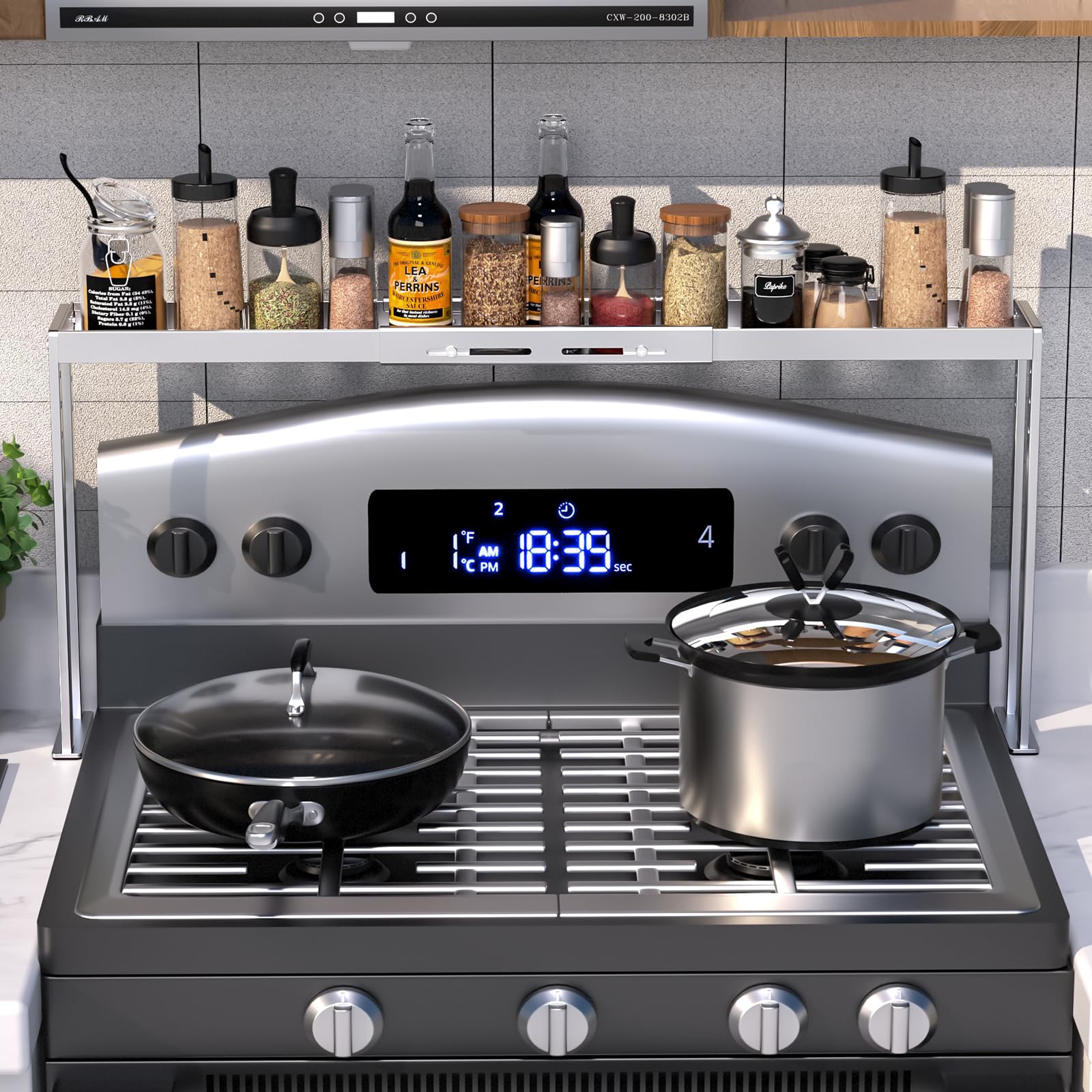 BOIVSHI Stove Top Shelf  Metal Over Oven Shelf, Adjustable Oven Shelf for Top of Stove for 2733 inch, Kitchen Spice Organizer,