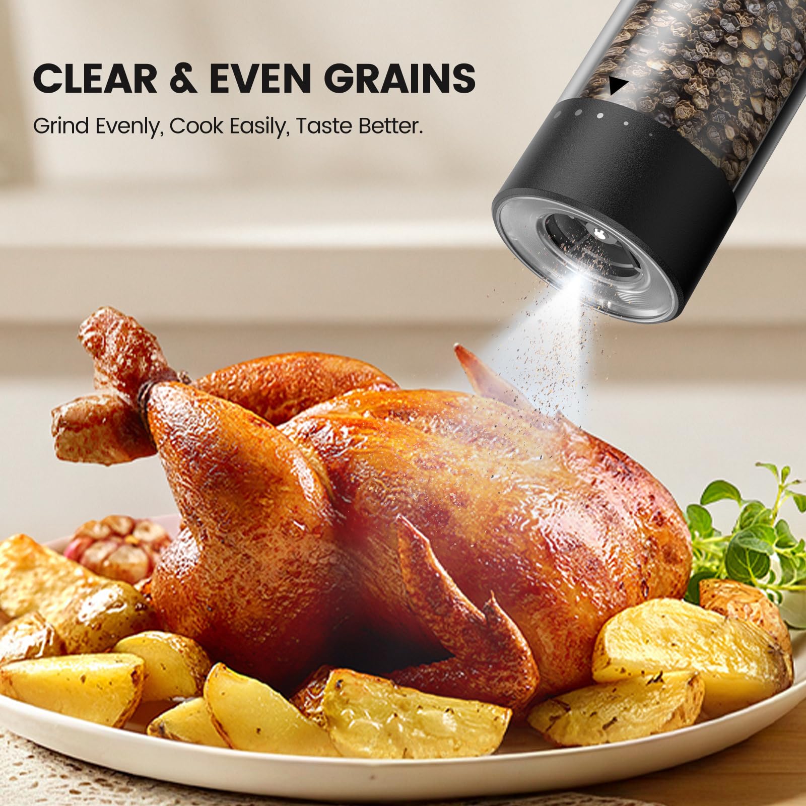 Electric Salt and Pepper Grinder Set - Rechargeable Automatic Salt and Pepper Shakers, Kitchen Appliances with External Adjustab