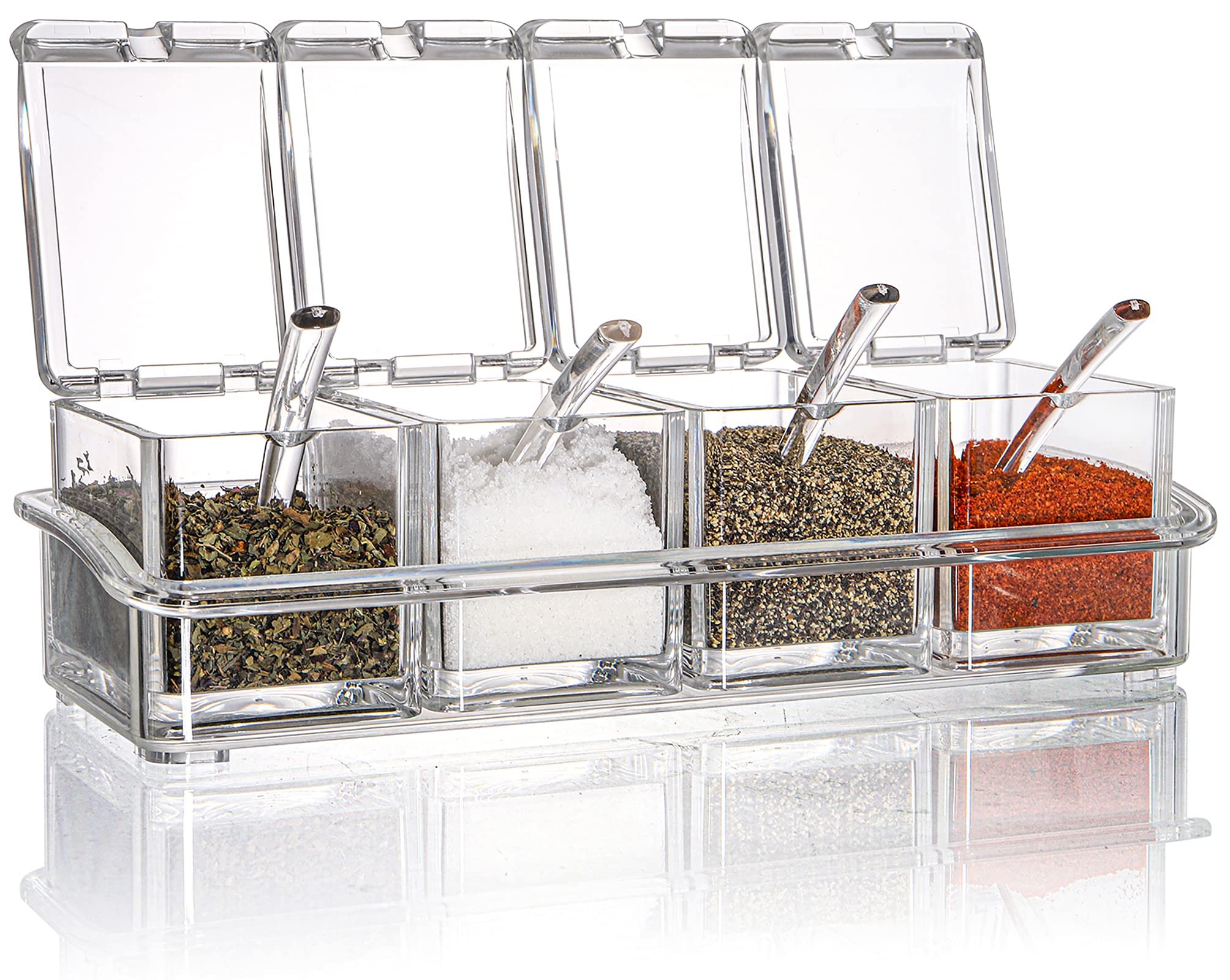 Yesland Clear Seasoning Rack Spice Pots - 4 Piece Storage Container Condiment Jars - Acrylic Seasoning Box, Cruet with Cover and