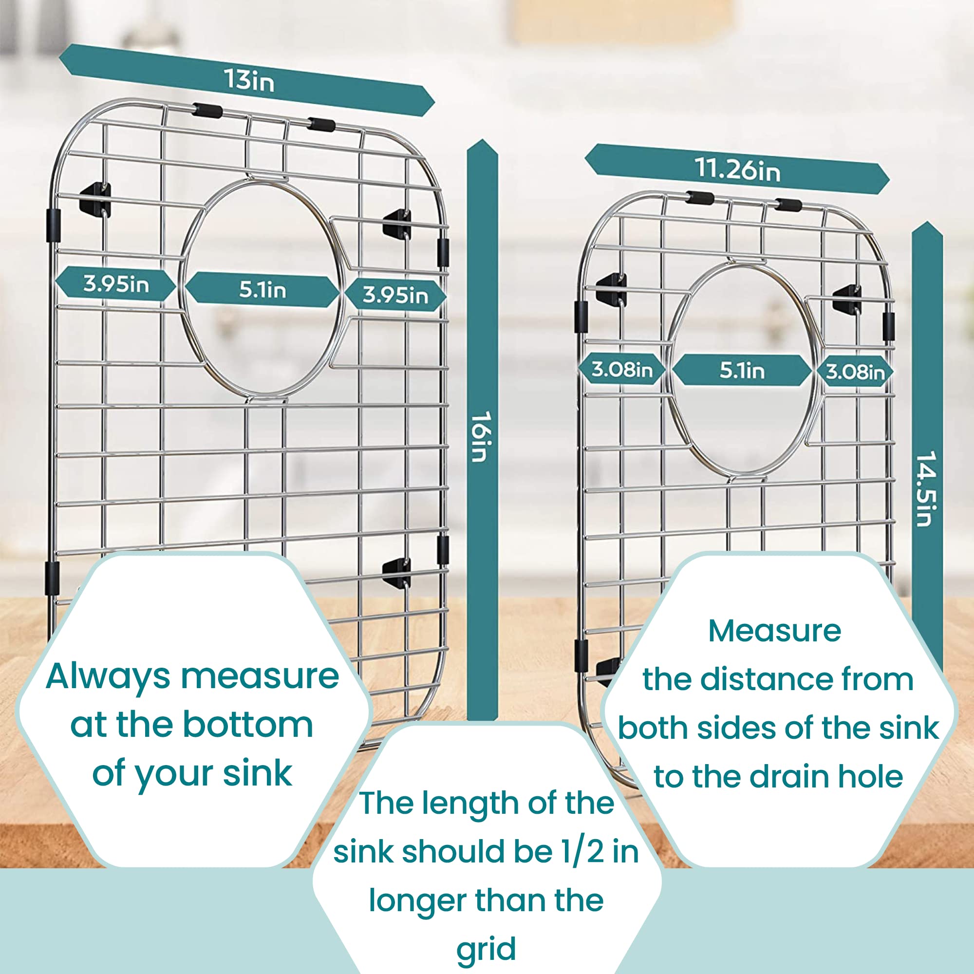 Wexbi Kitchen Sink Protectors For Double Kitchen Sink, Stainless Steel Sink Grid, Set Of Two Metal Sink Protector Mat 16 X 13 In