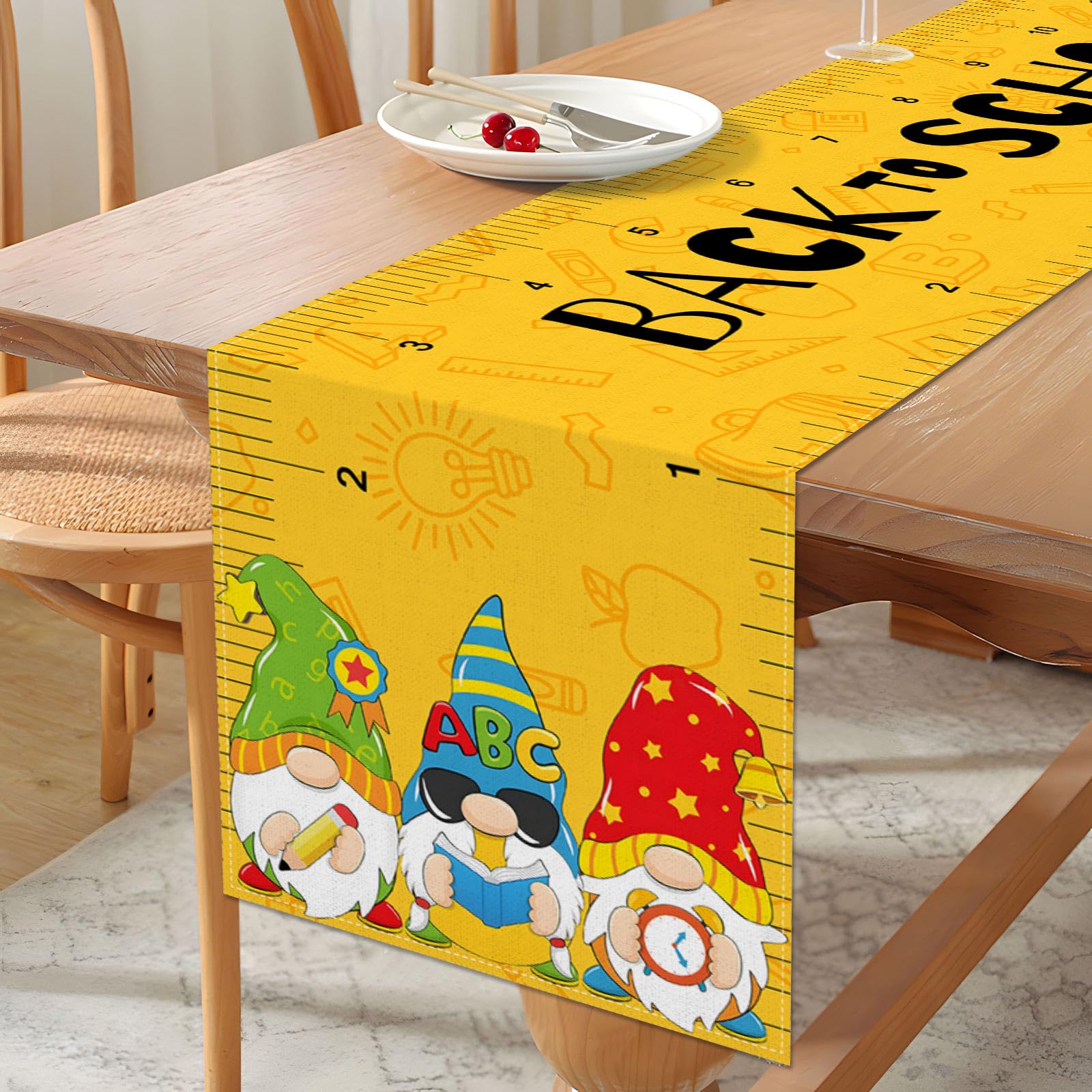 Vohado Back To School Gnomes Table Runner Students Kids First Day Of School Party Decoration Classroom Home Kitchen Island Decor