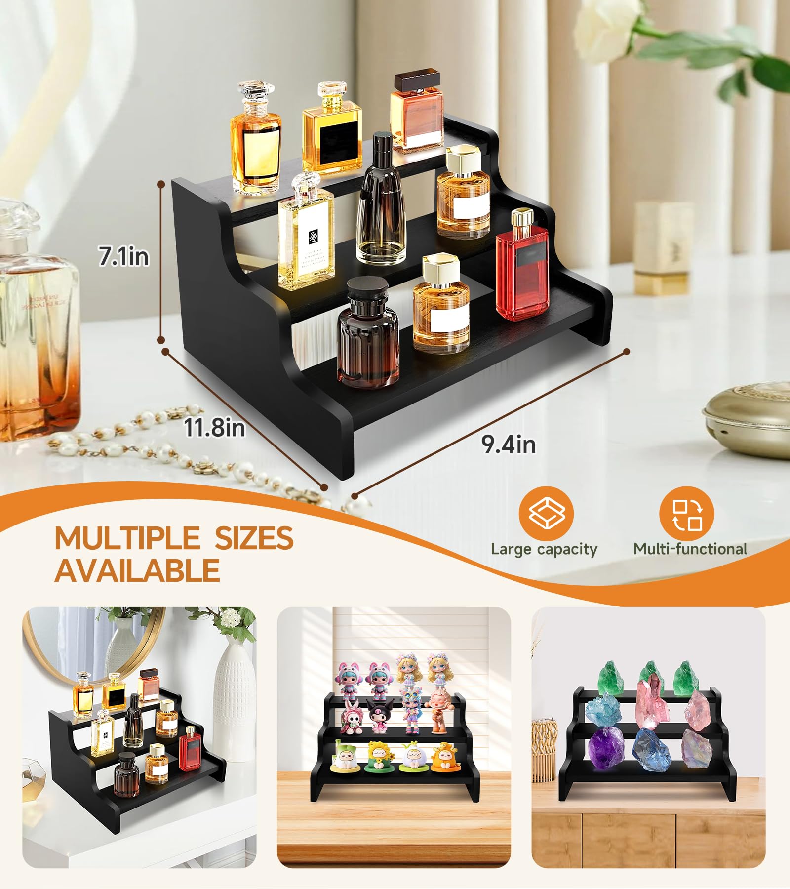 KISENG Wooden Cologne Organizer for Men, Cologne Stand with Anti-Slip Washers, Wooden Display Risers Stand for Figures, Fragranc