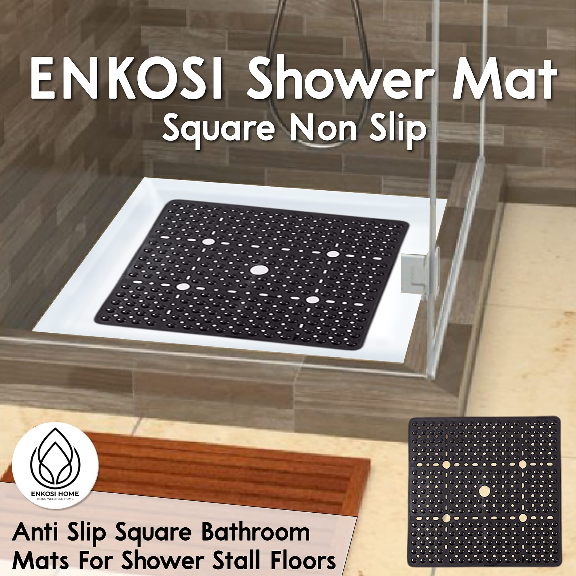 Enkosi Large Square Shower Mat Non Slip - Non Slip Shower Mats - Bathroom Shower Mat - Blue Shower Matt - Kids Shower Mat - Non