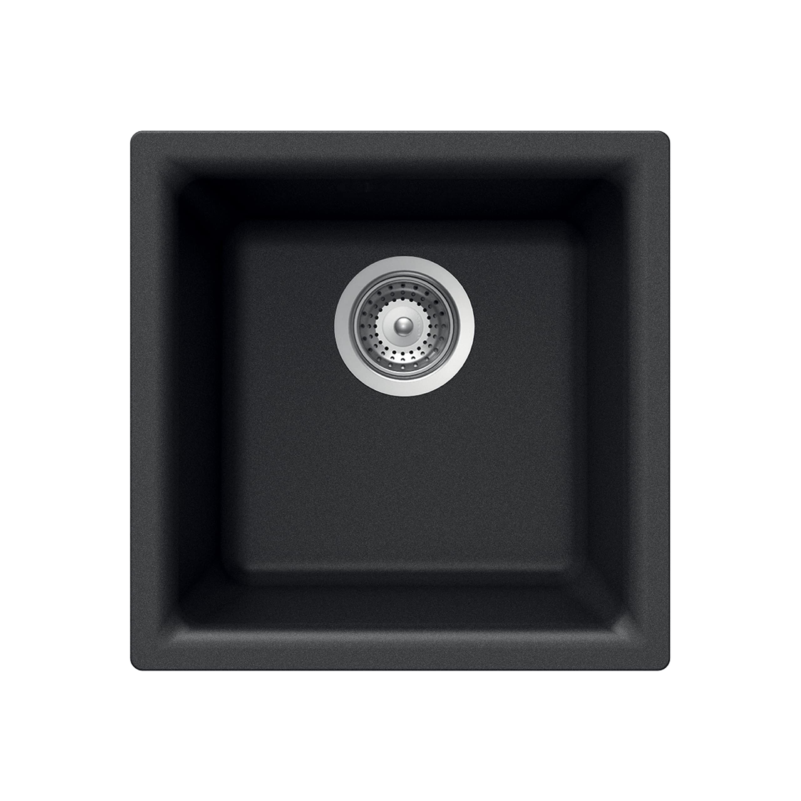 Houzer E-100 MIDNITE Quartztone Granite Series Bar Sink - Black Dual Mount 13 x 13 inch Single Bowl Sink, Durable Construction, 