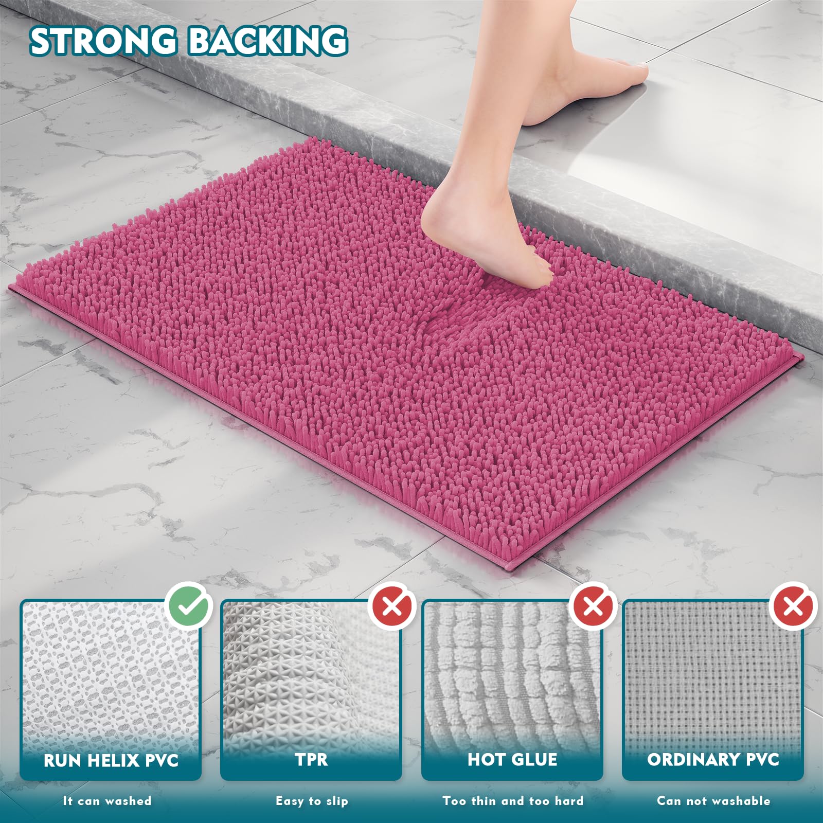 Hot Pink Bathroom Rug Set, Bath Rugs For Bathroom, Bathroom Runner Rug, Bathroom Sets With Toilet Rugs, Extra Soft And Absorbent