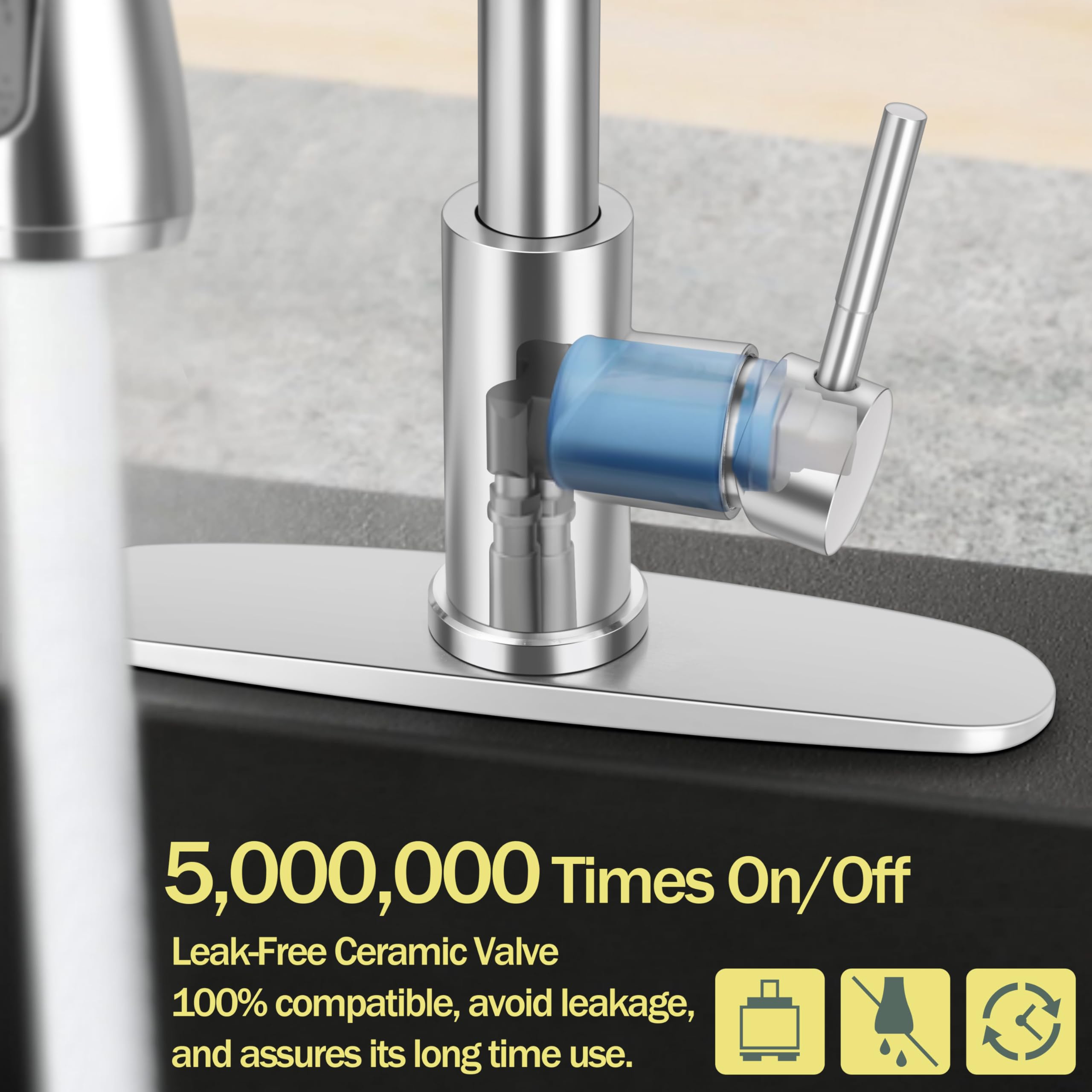 Herogo Brushed Nickel Kitchen Sink Faucet Set With Pull Down Sprayer And Soap Dispenser, Stainless Steel Rv Outdoor Kitchen Fauc