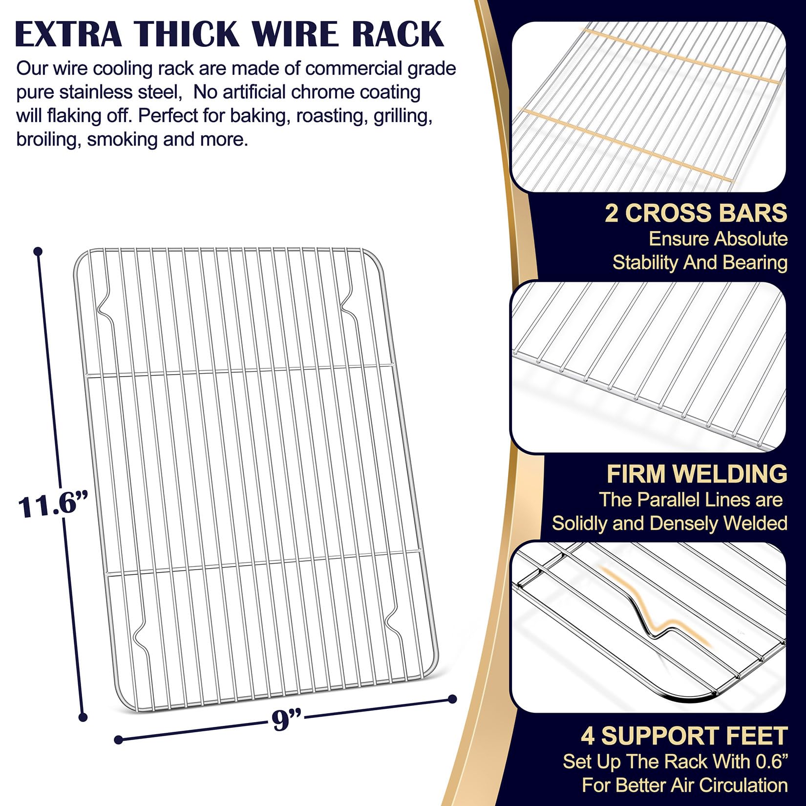 12.5 Inch Baking Sheet Pan With Cooling Rack Set(2 Pans & 2 Racks), Joyfair Stainless Steel Quarter Toaster Oven Pan Tray & Wire