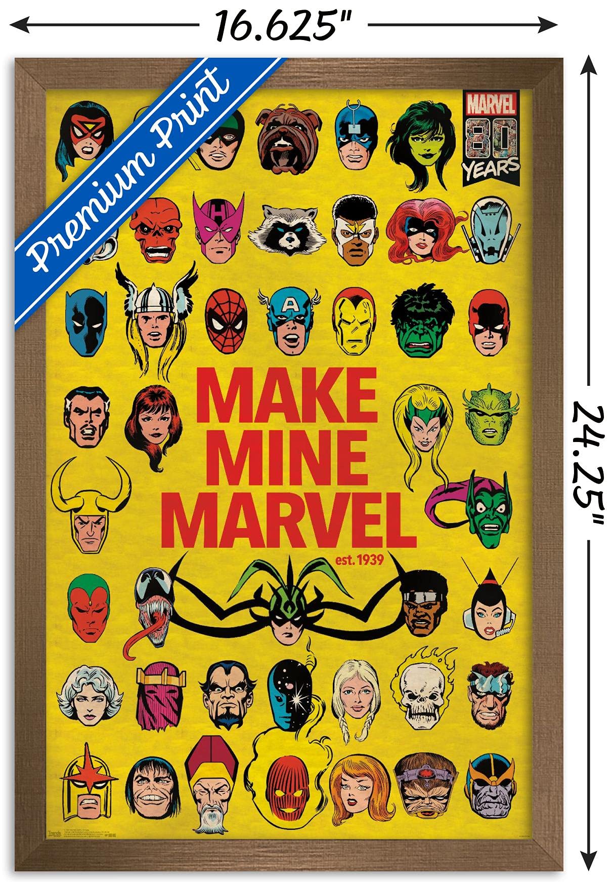 Trends International Marvel Comics - Marvel 80Th Anniversary - Group Wall Poster, 14.725'' X 22.375'', Bronze Framed Version