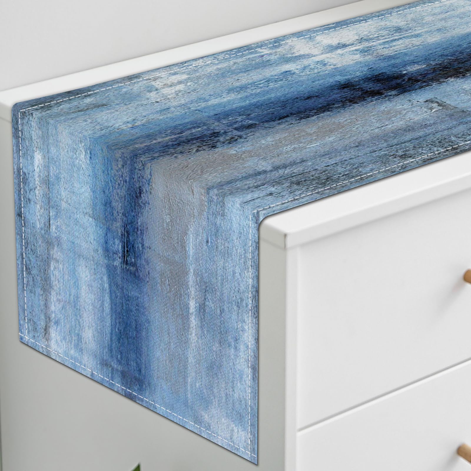 Blue Grey Table Runners Modern Art Farmhouse Linen Table Runners Dresser Scarves Retro Rustic Style for Party Kitchen Dining Tab