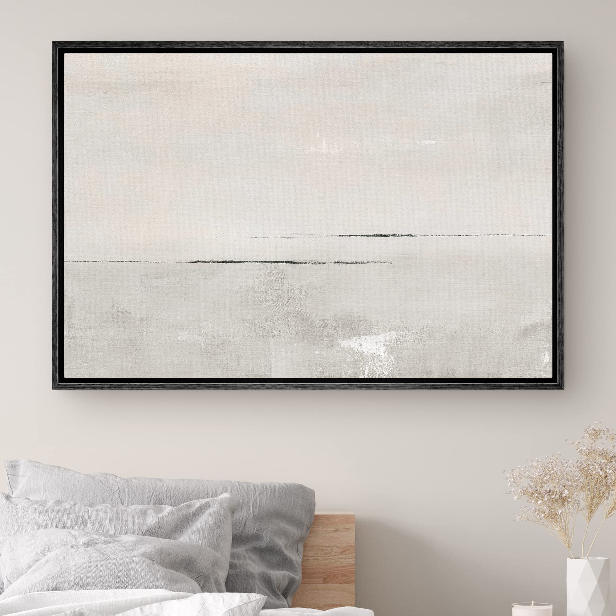 SIGNWIN Framed Canvas Print Wall Art Gray Watercolor Pastel Landscape Abstract Shapes Illustrations Modern Art Decorative Contemporary Chic Minimal for Living Room  Bedroom  Office - 16''x24'' Black