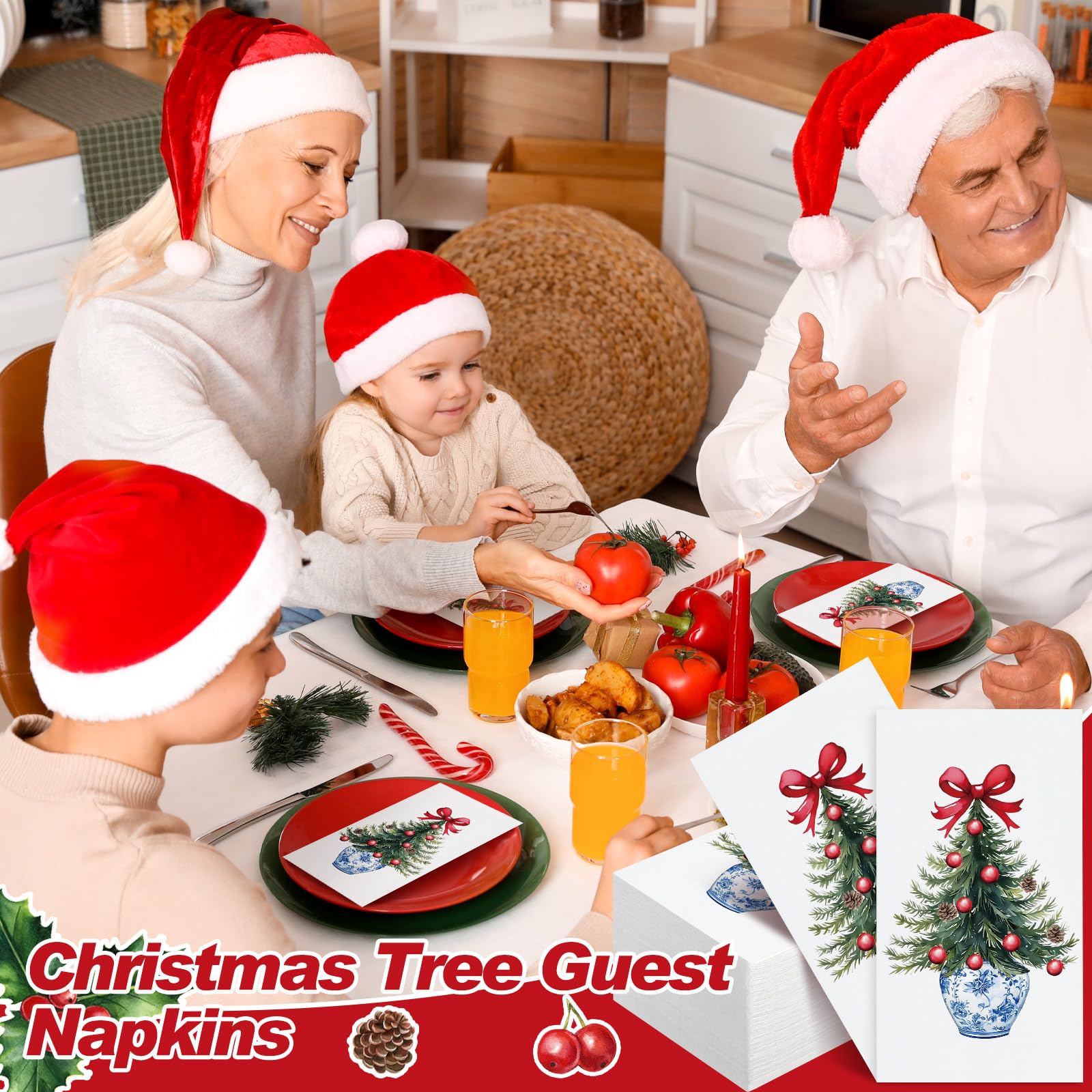Jetec 200 Pcs Christmas Tree Disposable Hand Towels for Bathroom Chinoiserie Christmas Tree Paper Guests Napkins Decorative Disp