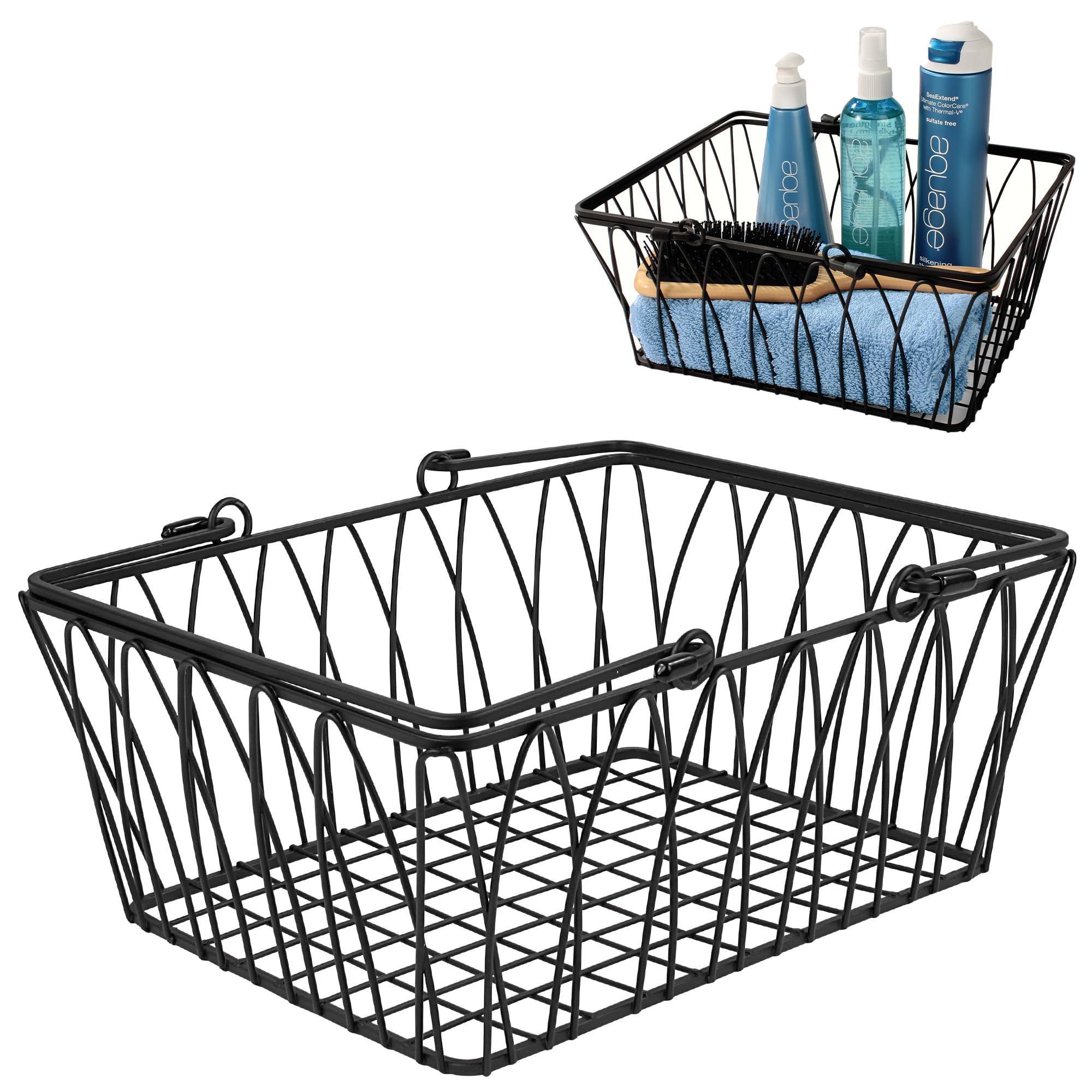Spectrum Diversified Twist Storage Handles  Modern Farmhouse D?cor Farmer?s Market-Style Wire Basket for Organizing Bathroom  Pantry & Craft Room  Medium  Black