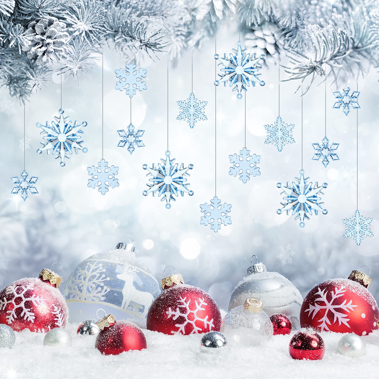 Dilunave 40 Pieces Blue Christmas Snowflake Ornaments Acrylic Christmas Tree Decorations Crystal Snowflakes Translucent Winter H