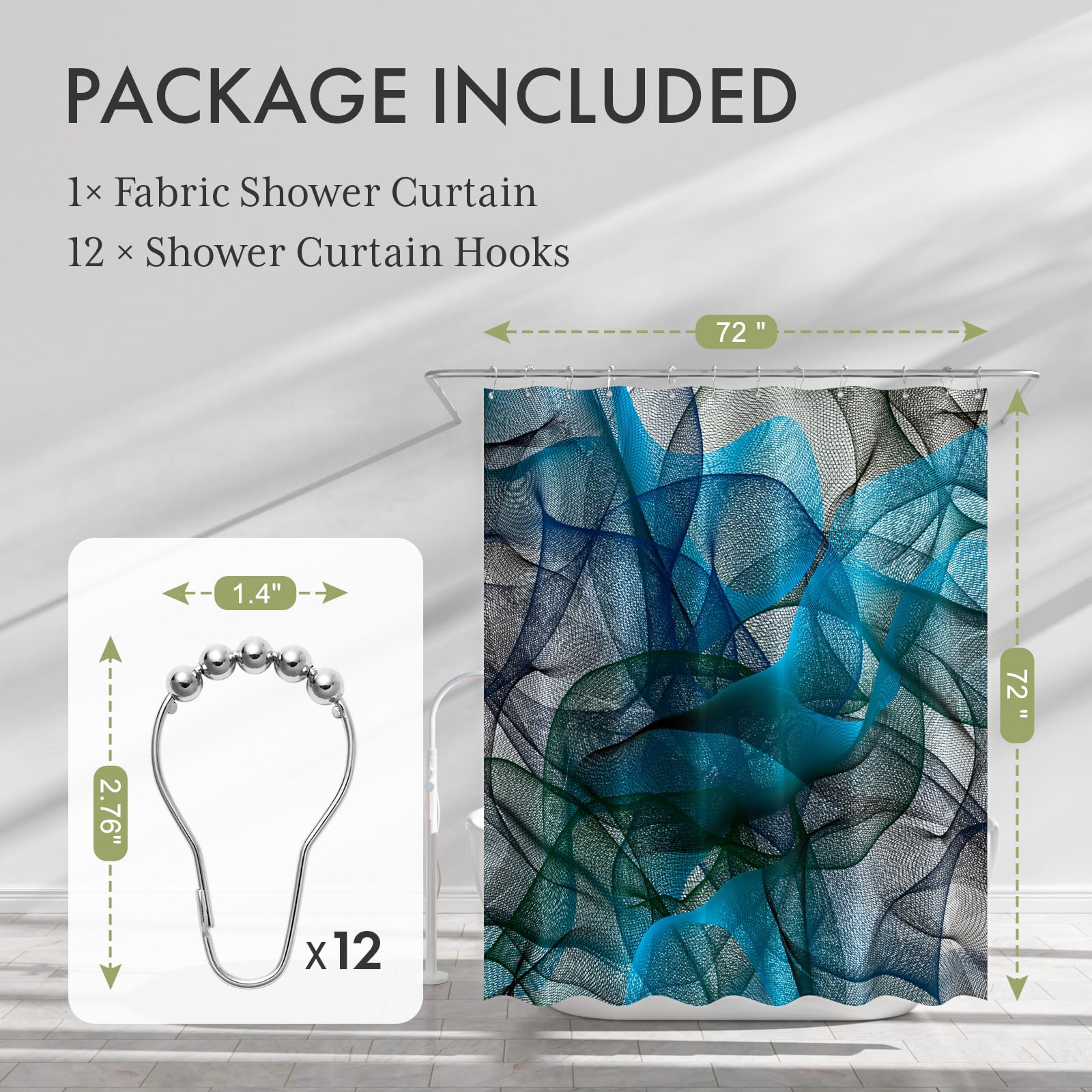 AmazerBath Shower Curtain Blue  Abstract Black Striped Cloth Shower Curtain Sets with 12 Shower Curtain Hooks  Luxury Rustic Fabric Washable Shower Curtain for Bathroom Home Decor  72x72 Inches