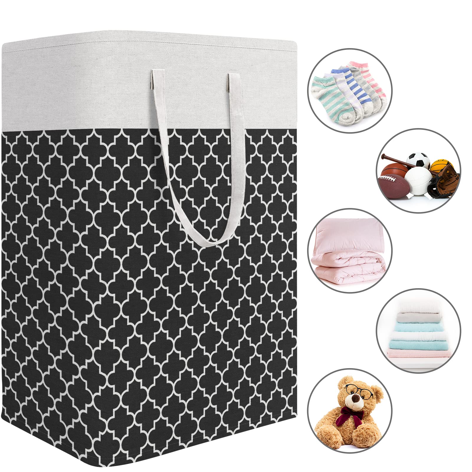 HomeHacks Laundry Baskets with Long Handles  Collapsible Waterproof Clothes Hamper  Durable Tall Laundry Bin for Bedroom  Bathroom  Dorm  Toys  75L  2-Pack  Black