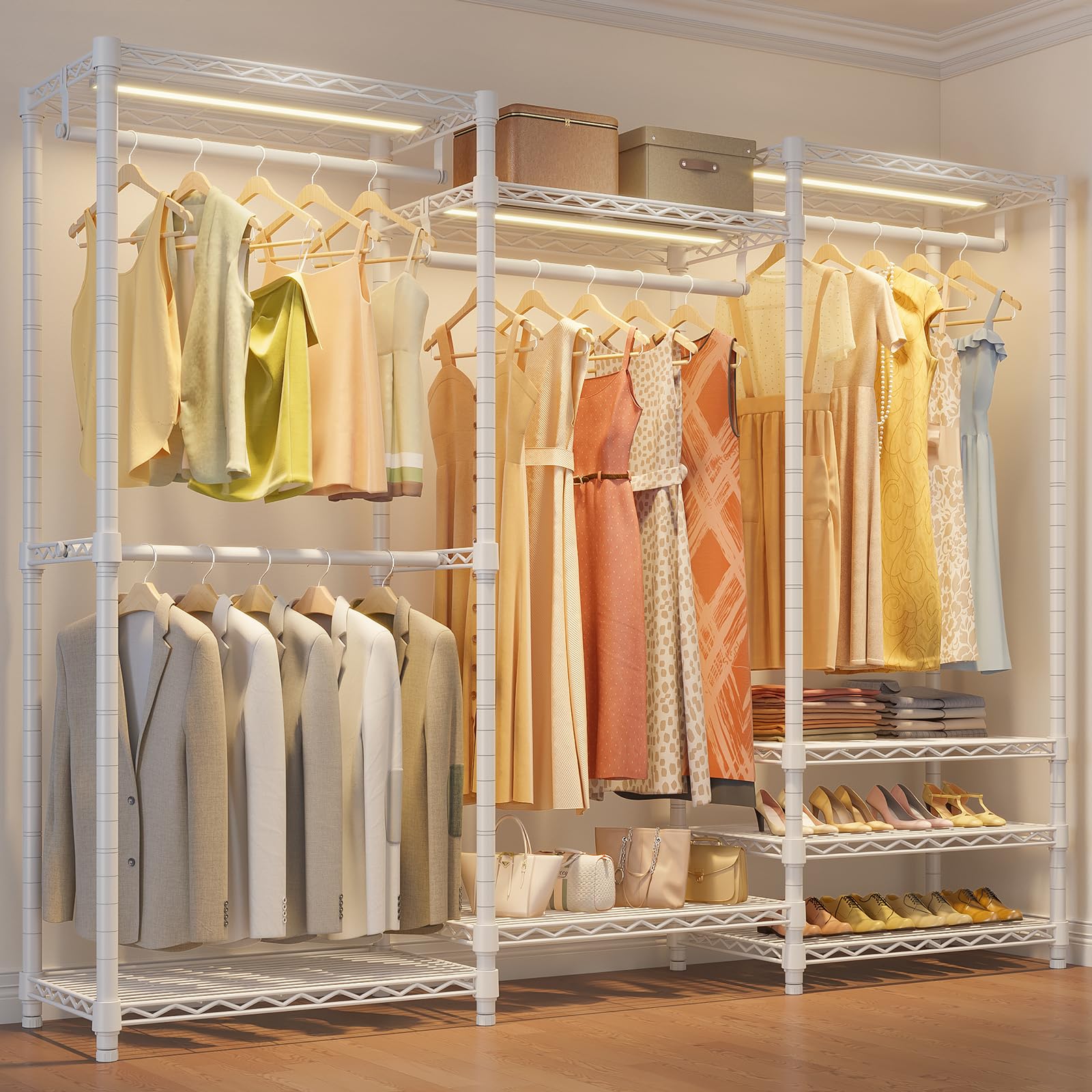 Vipek V5L Garment Rack Heavy Duty Clothes Rack With Dimmable Led Lights, 3000K Warm White, Portable Closet Wardrobe Freestanding