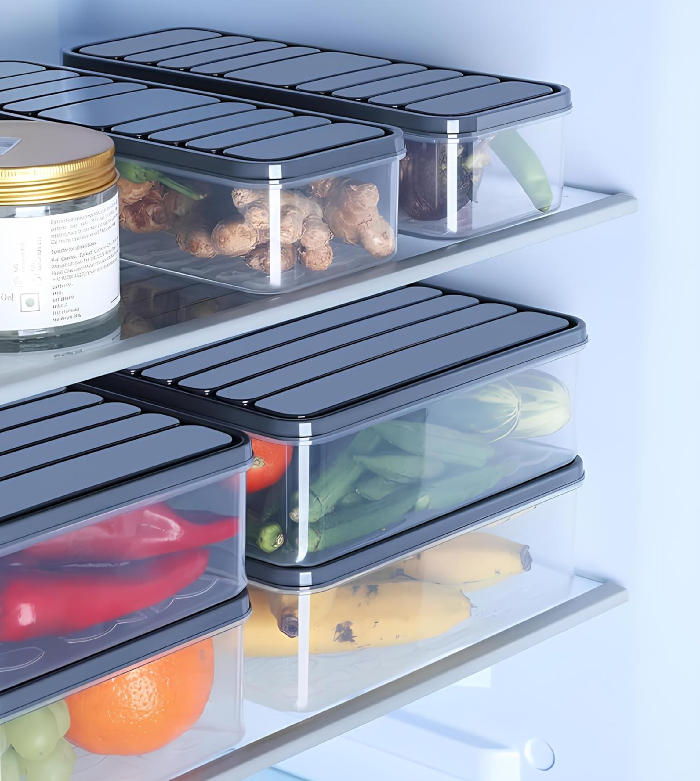 PRAFU 6 Fridge Storage Boxes Freezer Storage Containers, Container for Kitchen Storage Set, Storage in Kitchen, Vegetable Storag