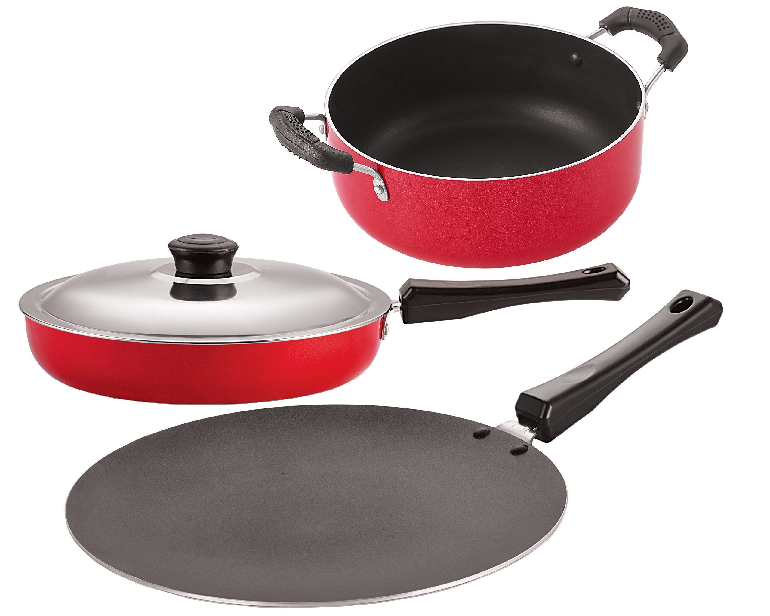Nirlon NonStick Aluminium Gas Compatible 3 Piece Cookware Essential Set With Bakelite Handle
