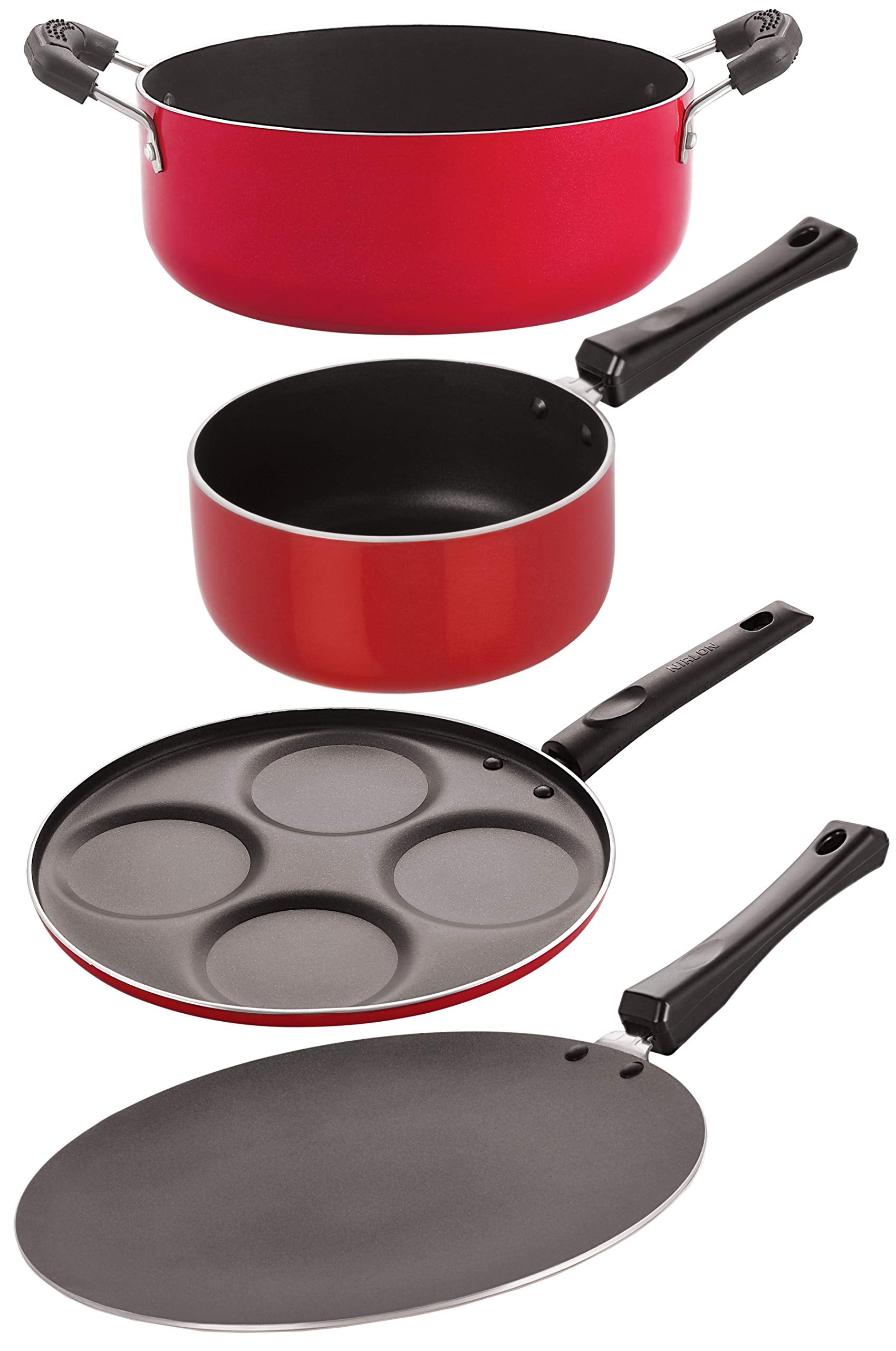 Nirlon Gas Compatible Non Stick Aluminium Cookware Set,(Ct12_Sp(B)_Up4_Cs24)