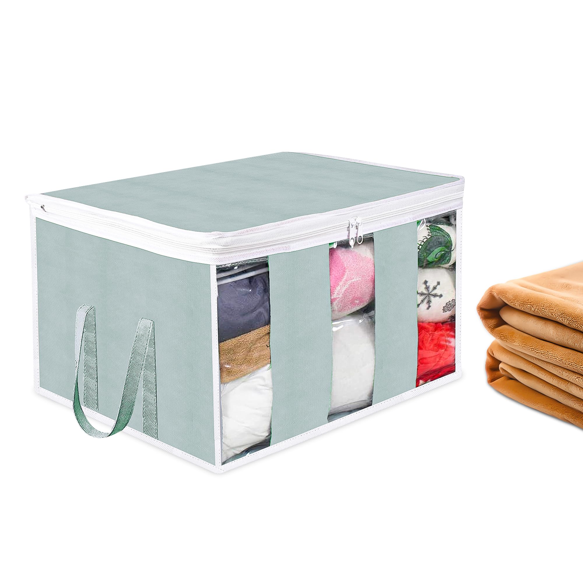 Kuber Industries Underbed Storage Bag | NonWoven Storage Bag | Storage Organizer With 3 Partitions | Blanket Cover With Side Ha