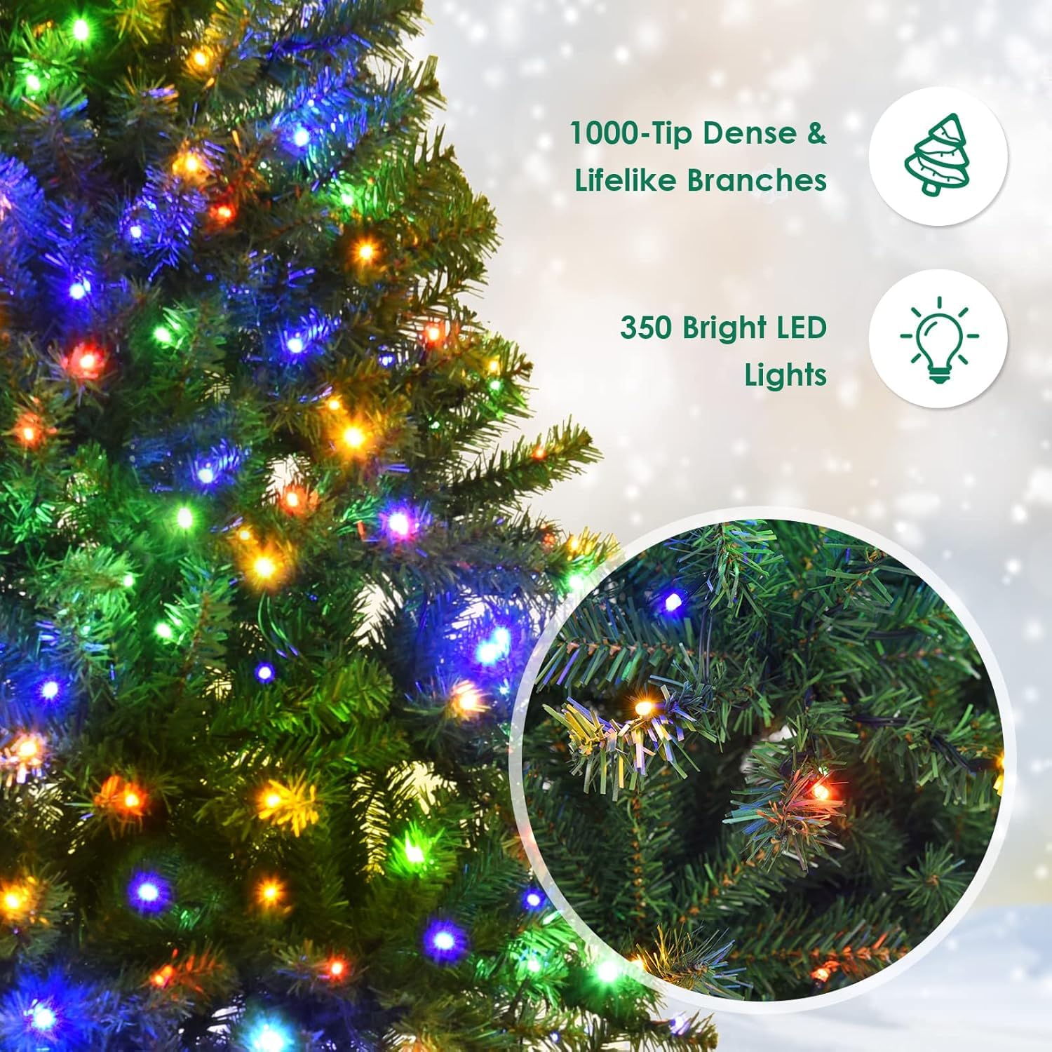 Goplus 6FT Pre-Lit Christmas Tree, Artificial Hinged Spruce Xmas Full Tree with 350 LED Multicolor Lights, 11 Flash Modes, 1000