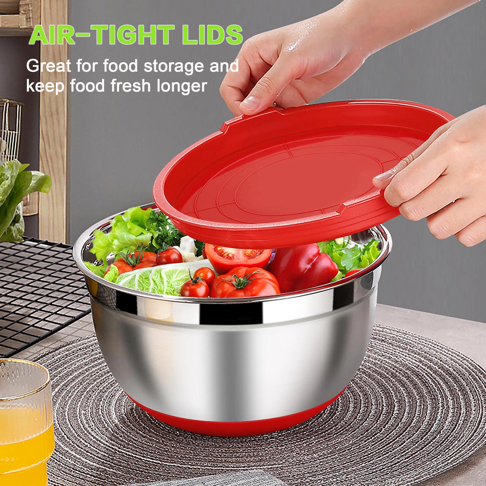Lianyu Mixing Bowls With Airtight Lids Set Of 6, Stainless Steel Nesting Mixing Bowl With Non-Slip Bottom, Size 7, 3.5, 2.5, 2,