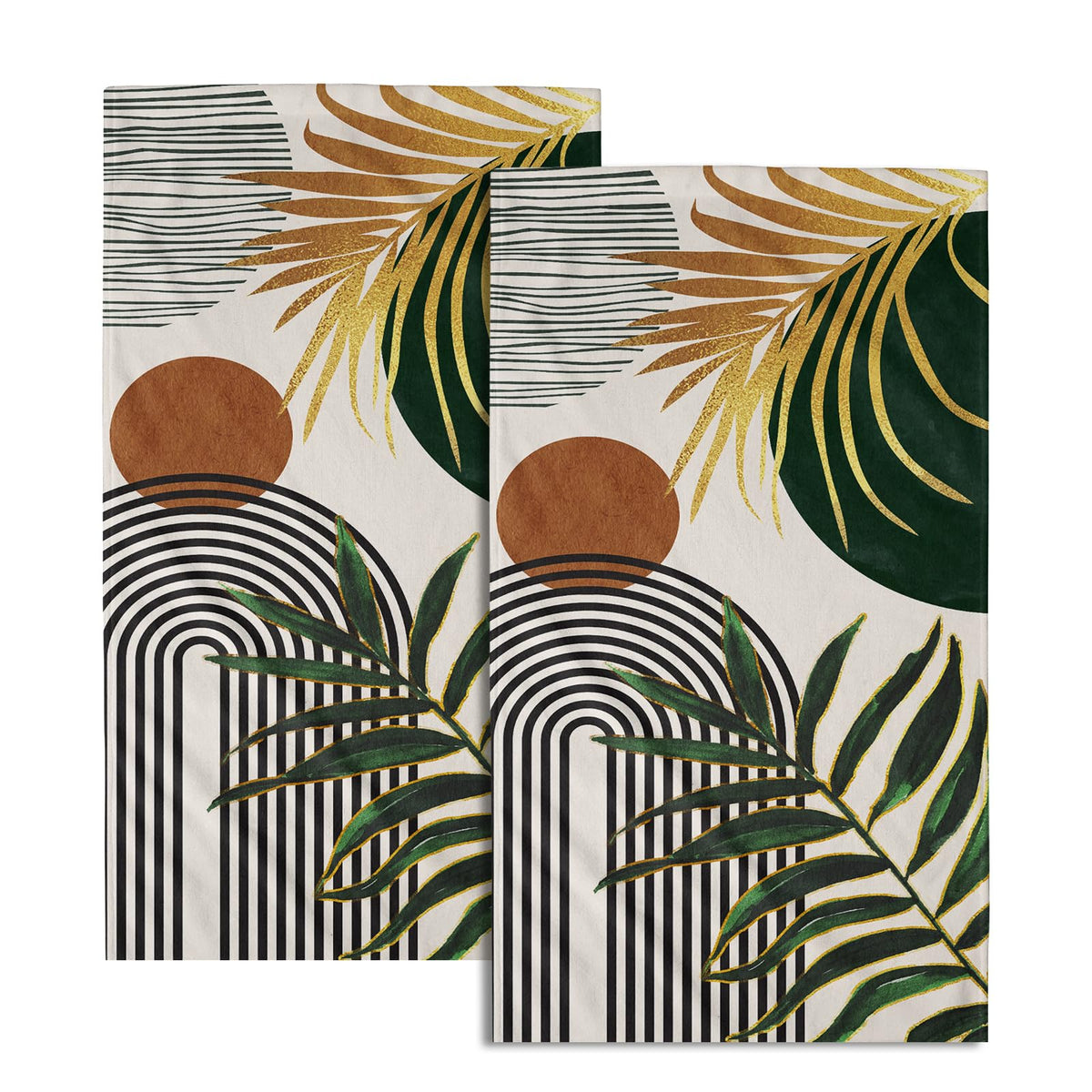 Boho Leaves Hand Towels Mid Century Fingertip Towel Set Of 2 Soft Kitchen Dish Towels Decorative Bathroom Towels For Bath Guest
