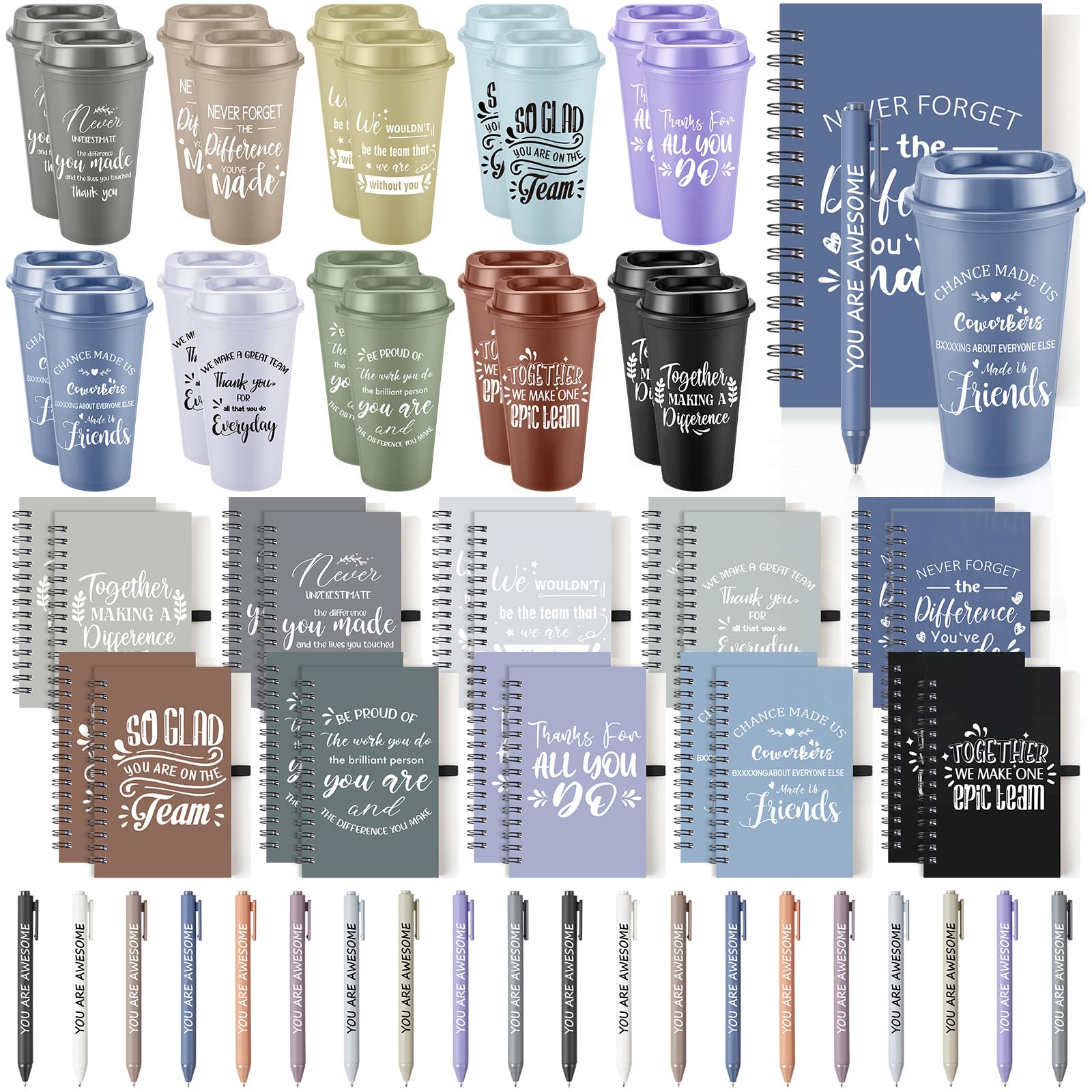 Teenyyou 90 Pcs Employee Appreciation Gift Set, 16oz Tumbler with Lid Notebook Pen Bulk Thank You Gift Holiday Party Favor for T