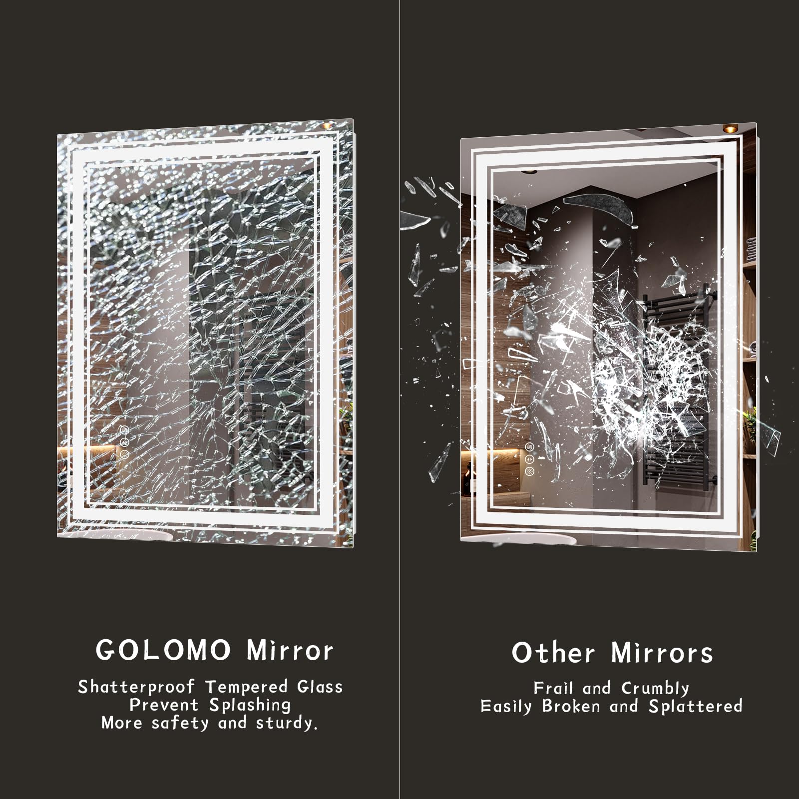Golomo 24X36 Led Bathroom Mirror With Lights, Led Dimmable Vanity Mirror For Wall, Backlit And Front Lighted Mirror, Anti-Fog, S