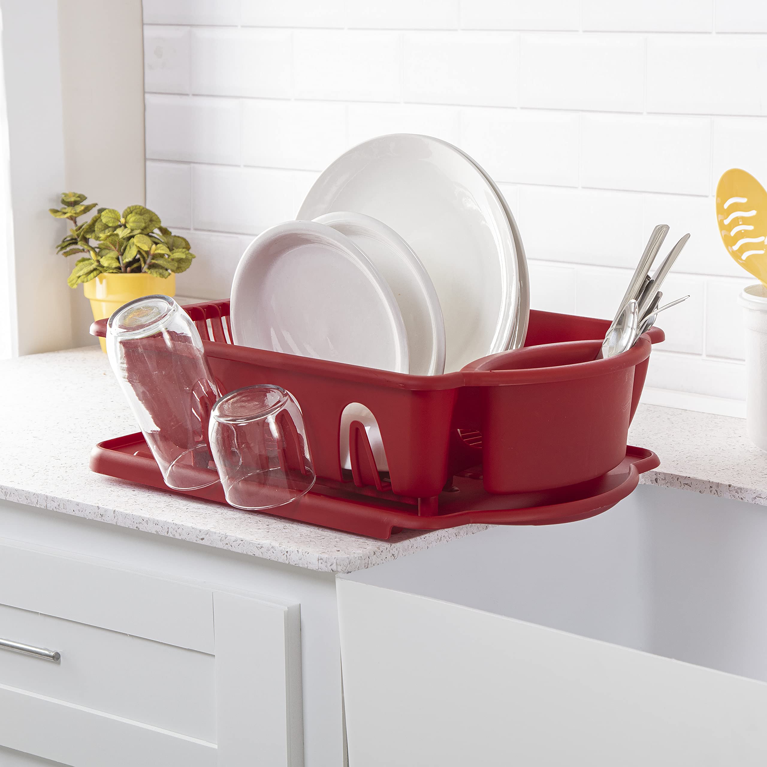 Sterilite 2 Piece Sink Set, With Drainboard For Drying, Holds Clean Dishes In The Kitchen Such As Plates, Cups, Bowls, And Silve