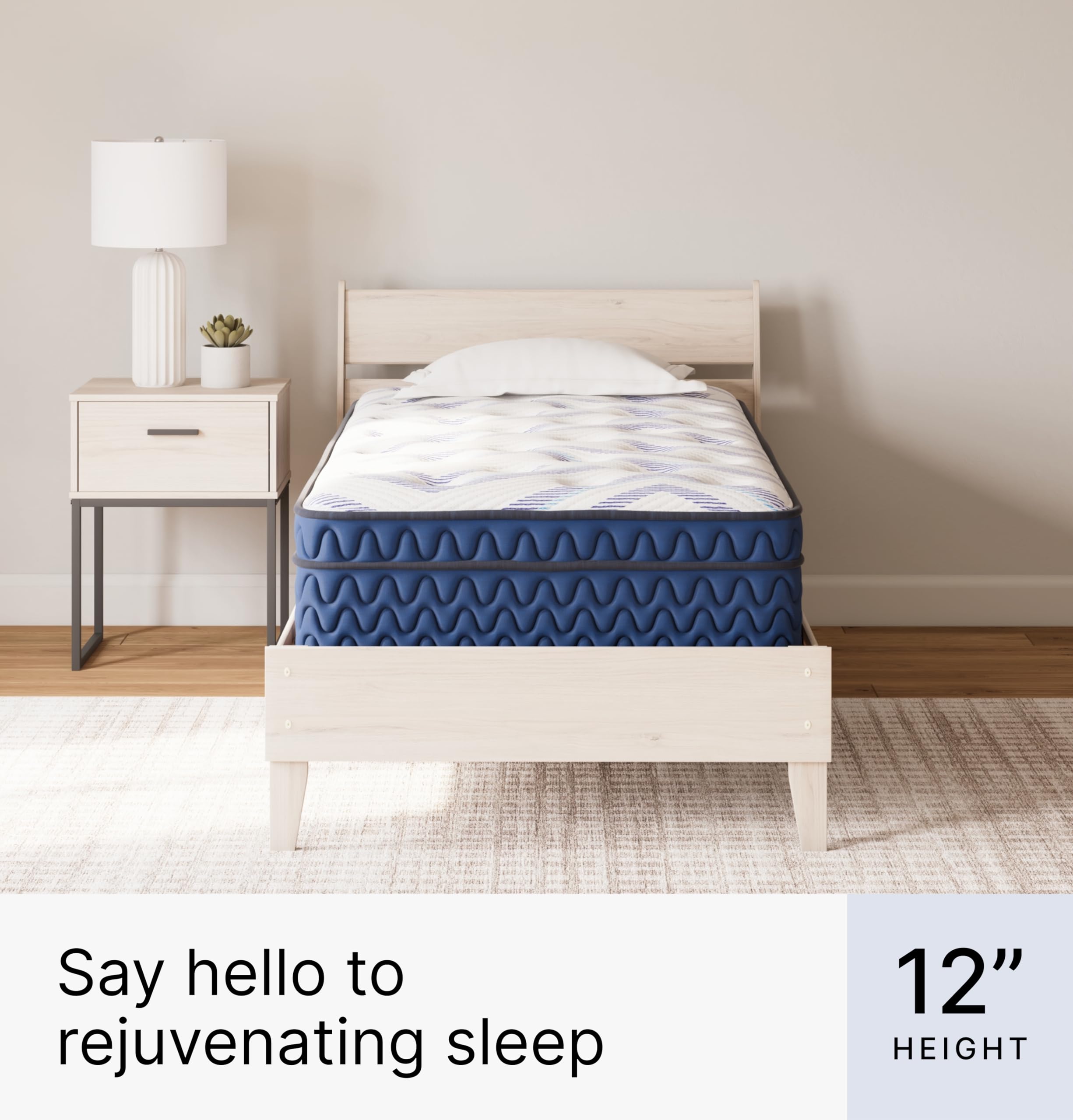 Signature Design by Ashley Twin Size Stack 12 Inch Hybrid Medium Plush Cooling Gel Infused Memory Foam Mattress for Pressure Rel