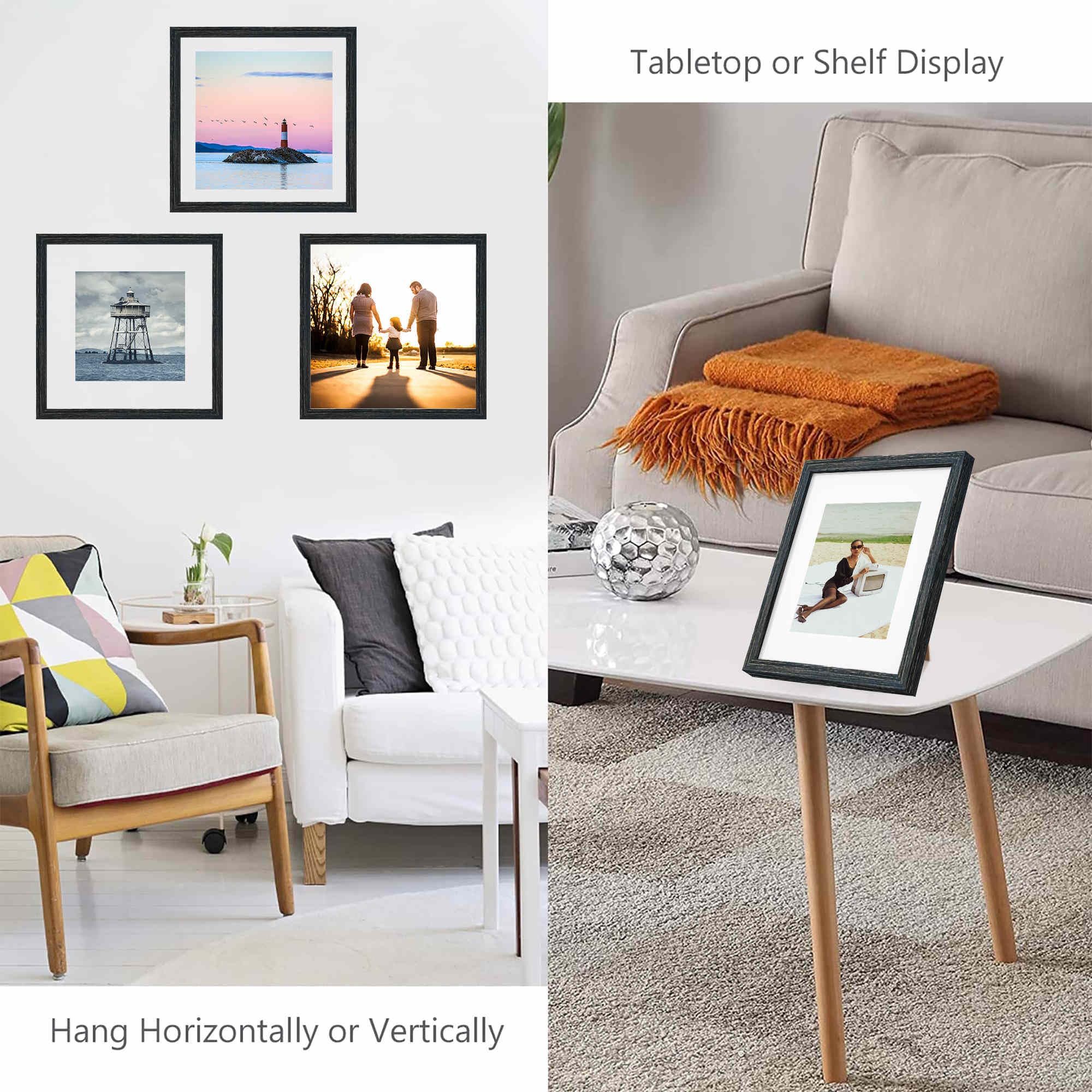 12x12 Frame,Solid Wood,Display Pictures 8x8,10x10 with Mat or 12x12 Without Mat,Square Picture Frame for Wall Mounting or Tablet