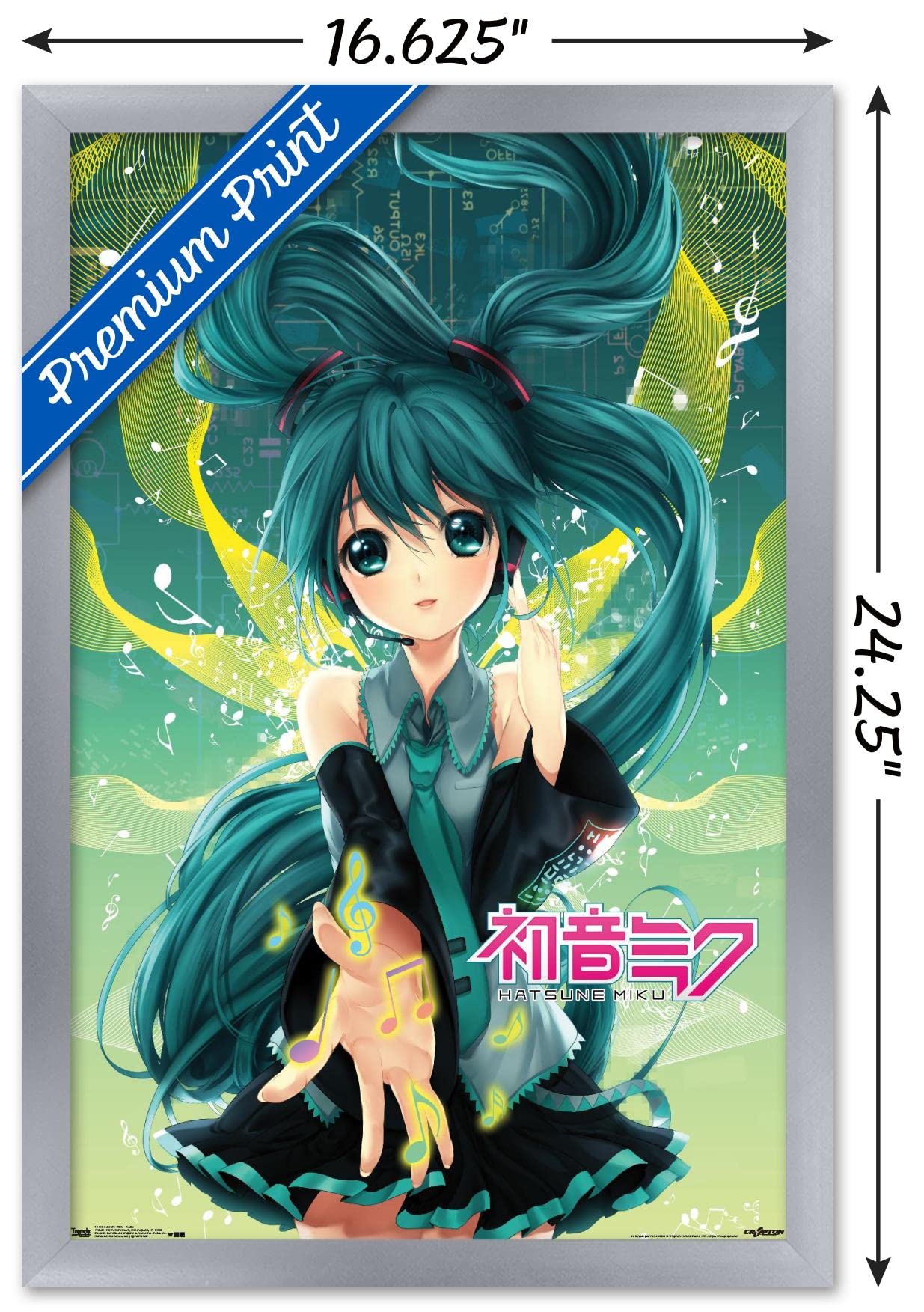 Trends International Hatsune Miku - Notes Wall Poster, 14.725'' X 22.375'', Silver Framed Version