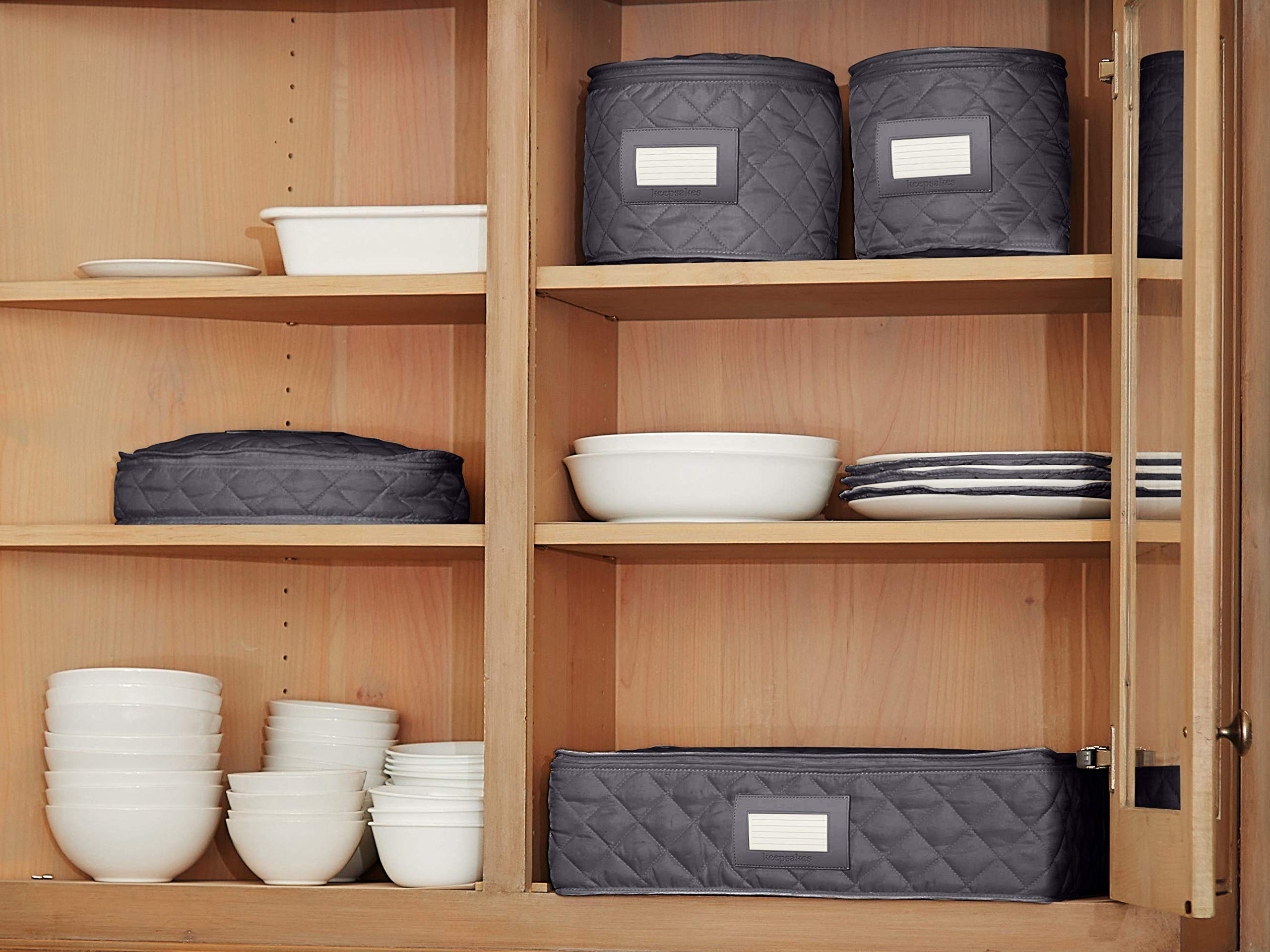 Covermates Keepsakes - Dish Storage - Padded Protection - Id Window - Stain Resistant - Machine Washable - China Storage, Slate
