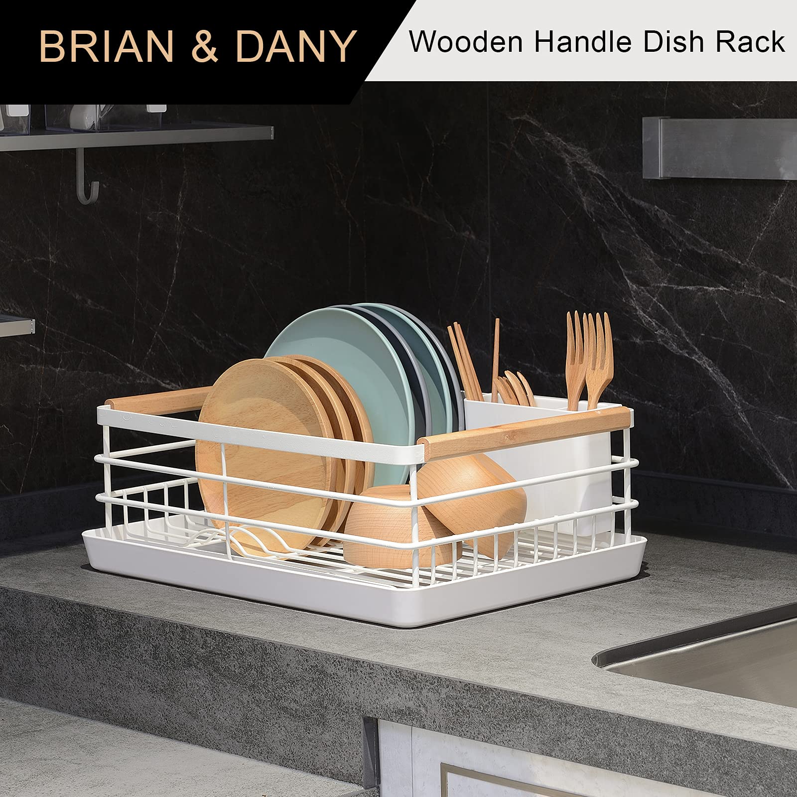 Brian & Dany Dish Drying Rack, Dish Racks For Kitchen Counter, Stainless Steel Dish Drainer With Removable Cutlery Holder & Drai
