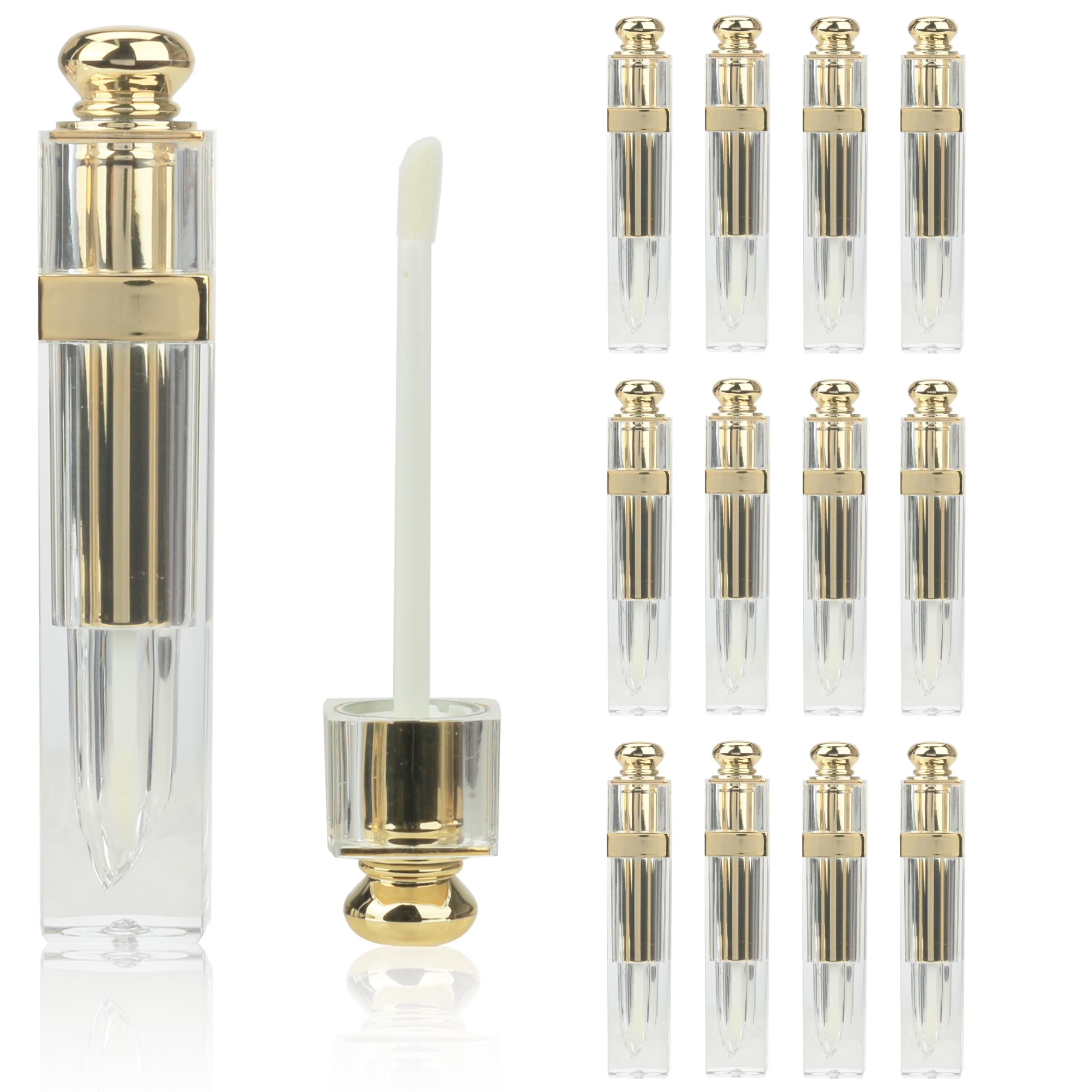 COSIDEA 12pcs 5ml 0.17oz Gold Square lip gloss tube lipgloss tubes Containers with wand for DIY lip oil