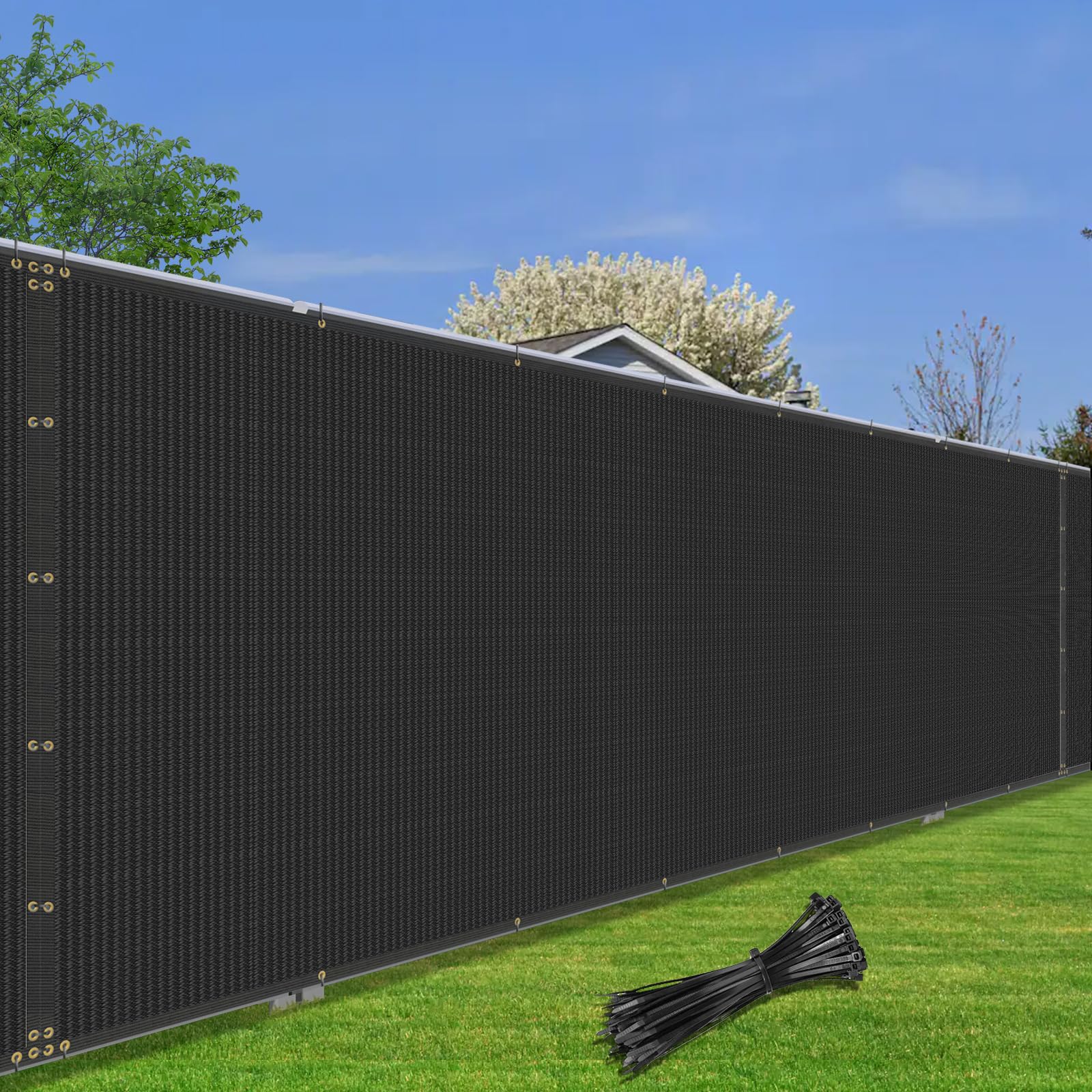 Coarbor 6 x 30 Fence Privacy Screen Heavy Duty Windscreen Fencing Mesh Shade Net Cover with Reinforced Bindings & Rustproof Grommets for Outdoor Patio, Balcony, Pool Deck, Black