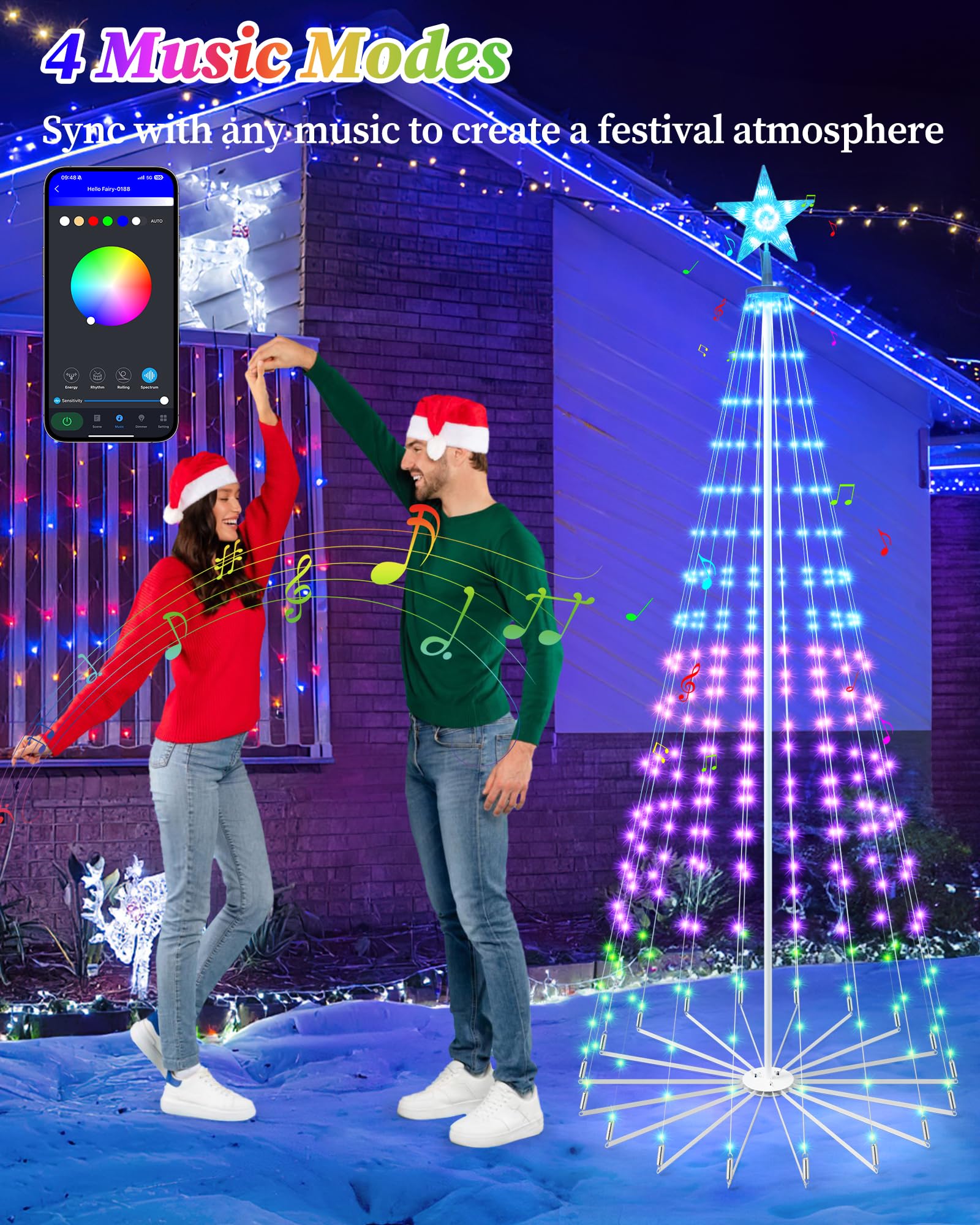 Brightever 9FT Smart Cone Christmas Tree, 460 LED Multicolor Lights, Remote APP Control, Model BESL33